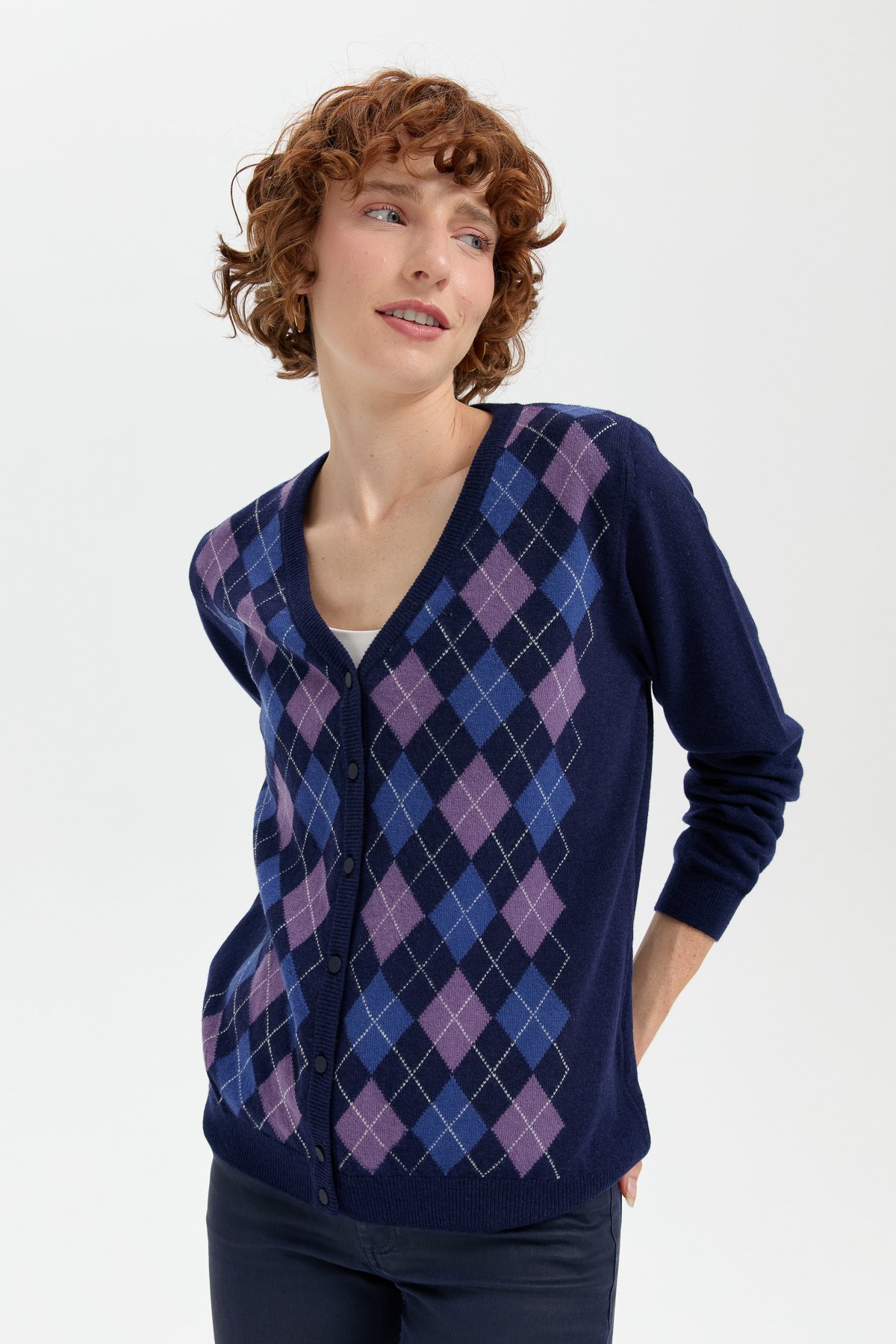 24040Kadın V Yaka Önü Baklavalı Hırka Y.A Lacivert