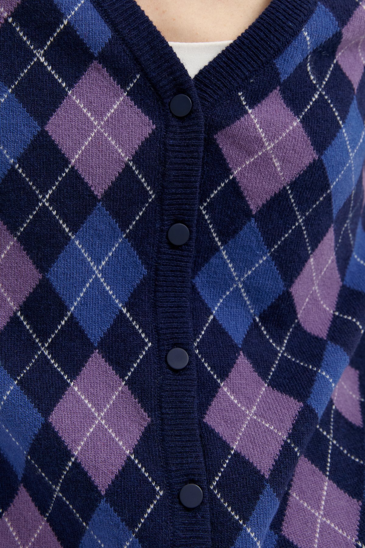 24040Kadın V Yaka Önü Baklavalı Hırka Y.A Lacivert