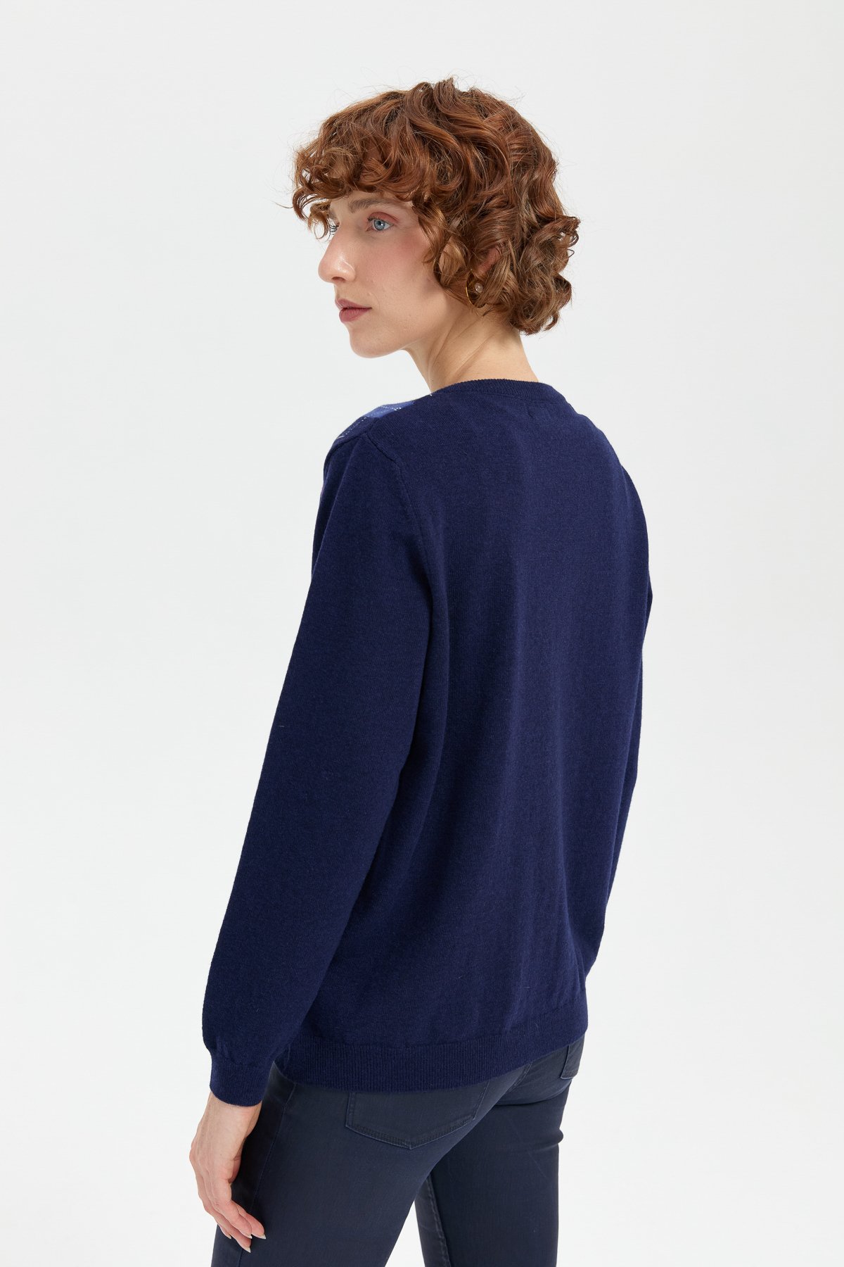 24040Kadın V Yaka Önü Baklavalı Hırka Y.A Lacivert