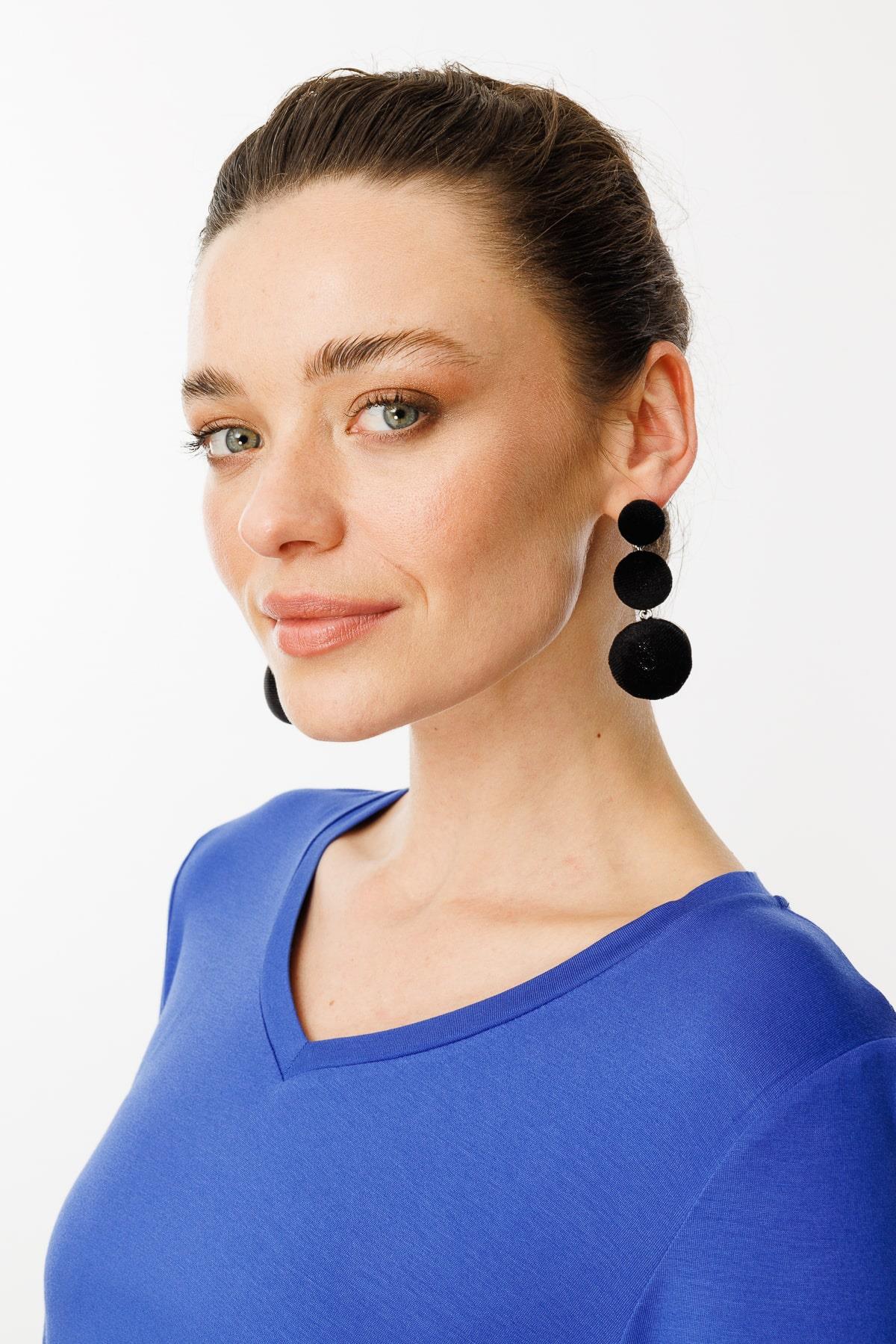 25753Kadın V Yaka Penye Bluz Sax