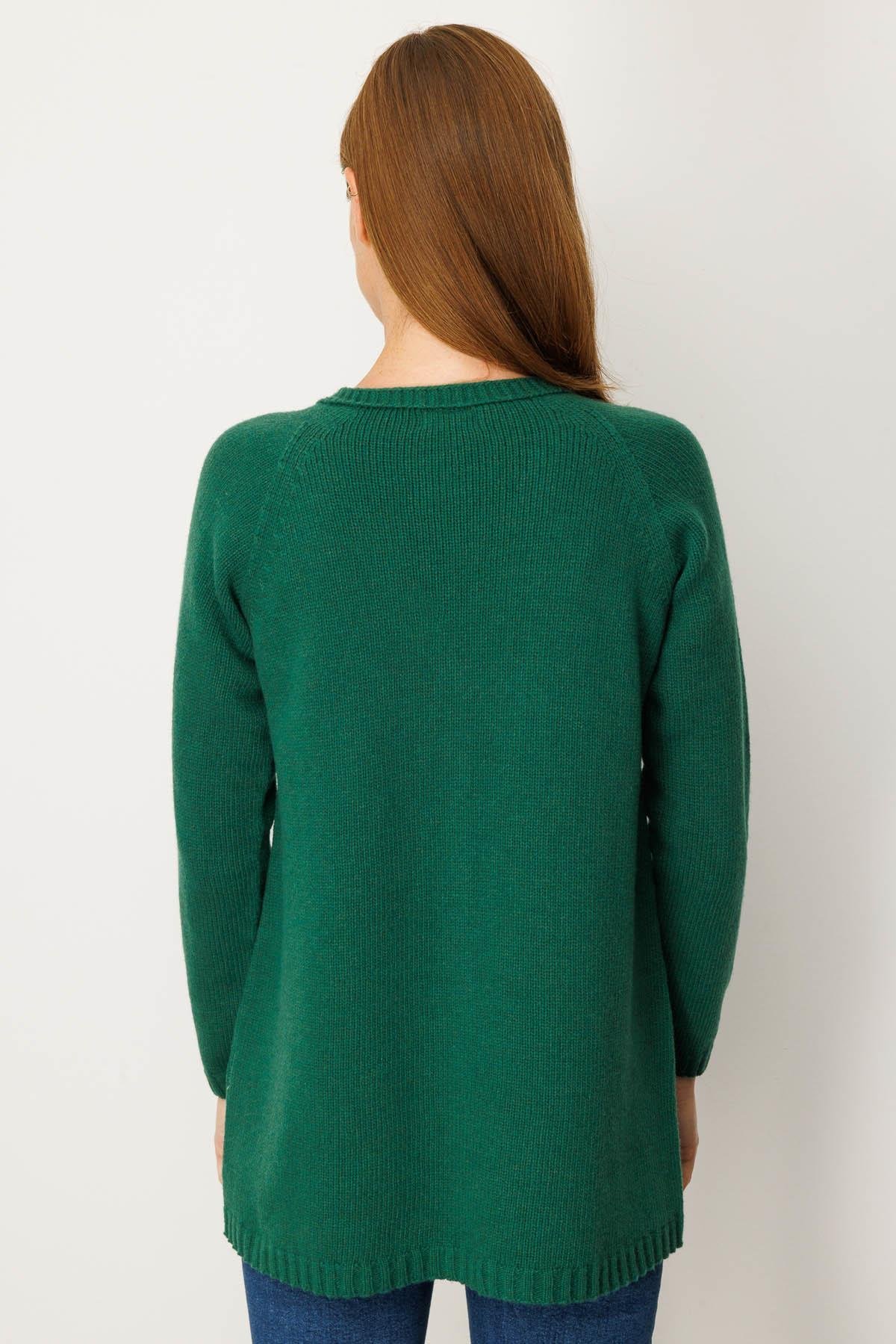 25178Kadın V Yaka Saç Örgülü Uzun Yün Hırka Ö.Başı