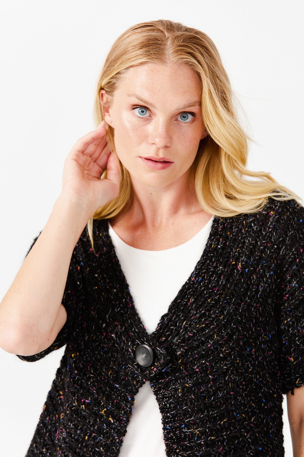 22194Женский короткий жилет на одной пуговице с v-образным вырезом, черный 