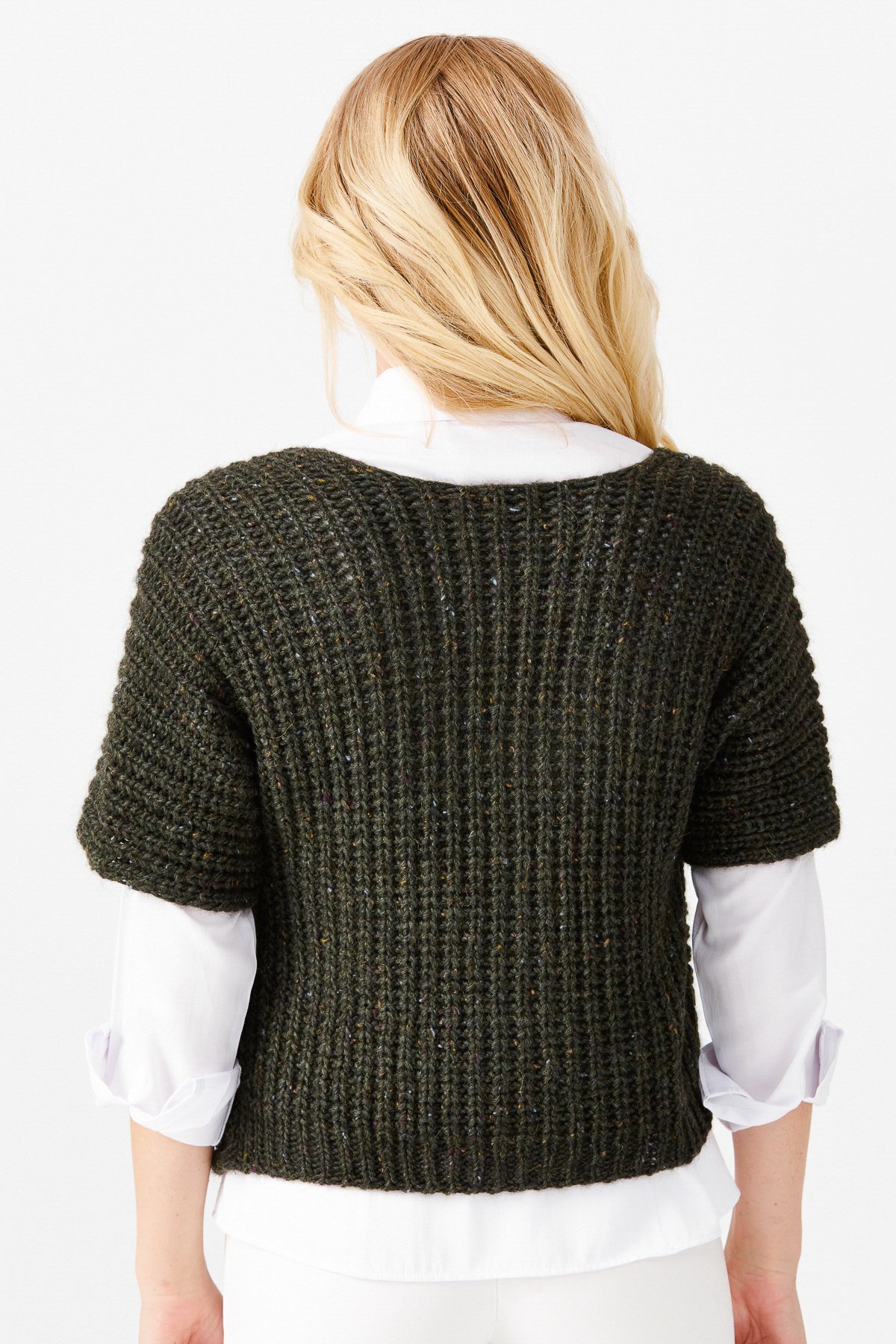 22194Женский короткий жилет на одной пуговице с v-образным вырезом, зеленый