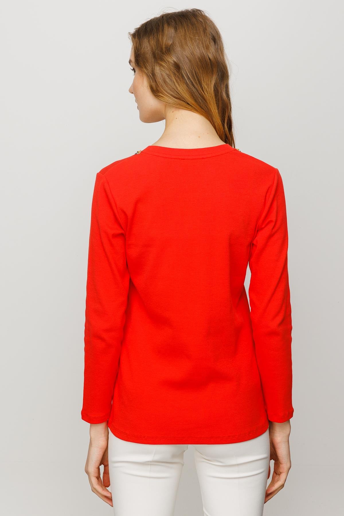 23752Kadın Yakası İşlemeli Penye Bluz Oranj