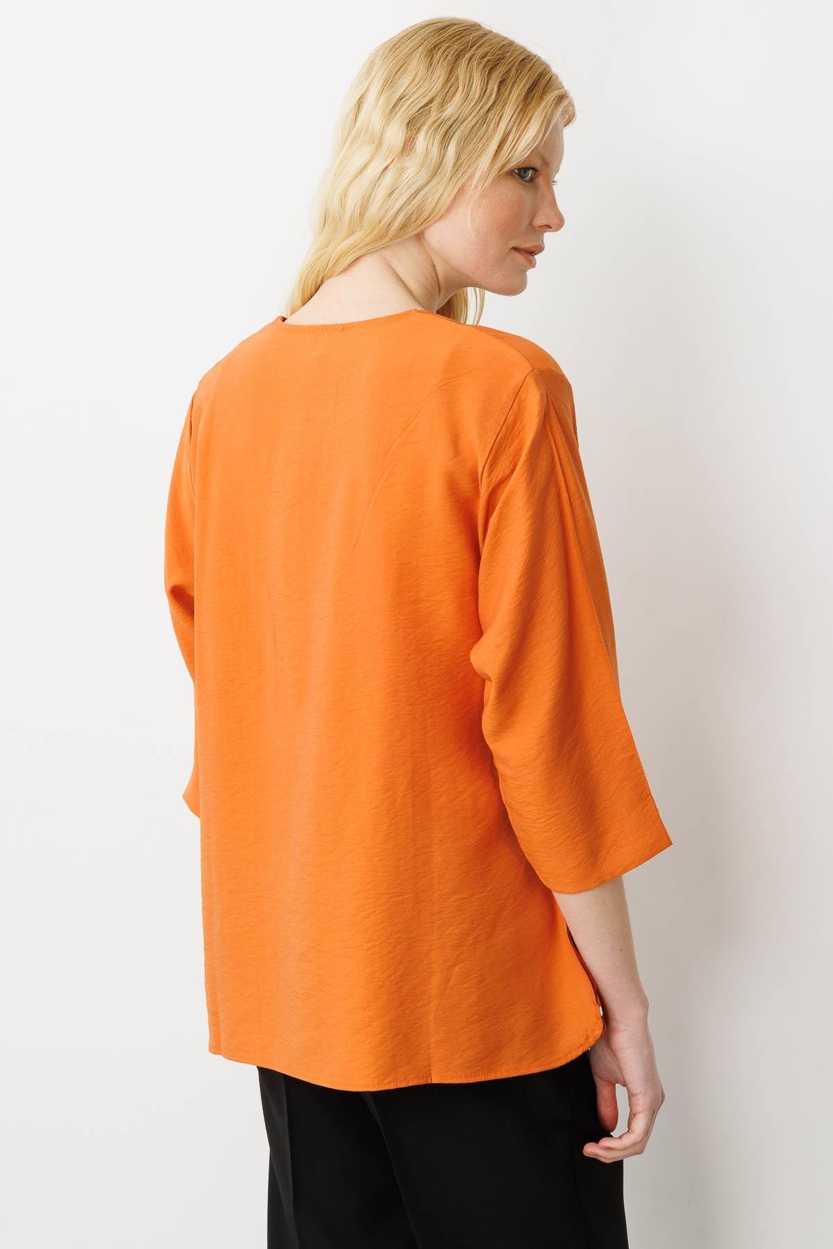 25776Kadın Yakası Kolu ve Eteği Yırtmaçlı Bluz Turuncu
