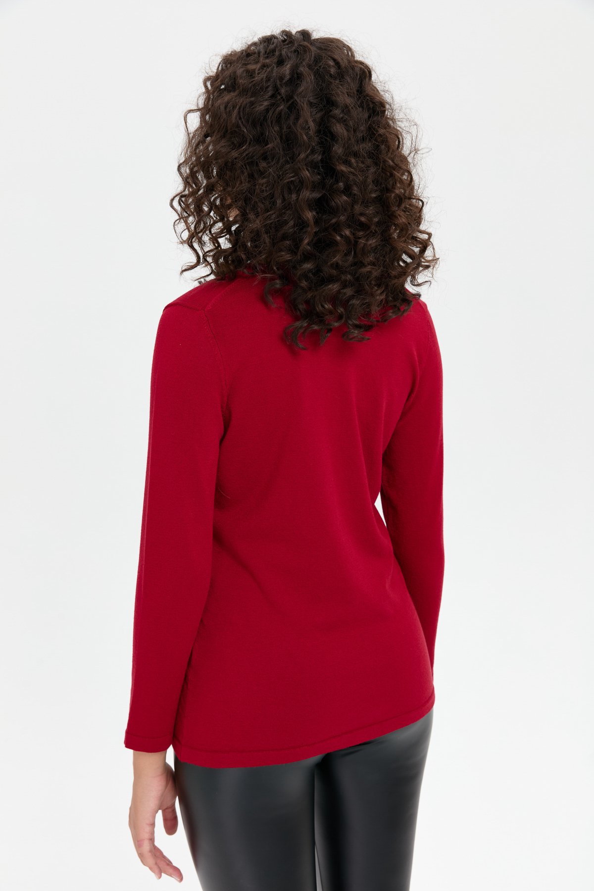 24091Kadın Yakası Renkli Çiçek İşlemeli Kazak K.Kırmızı