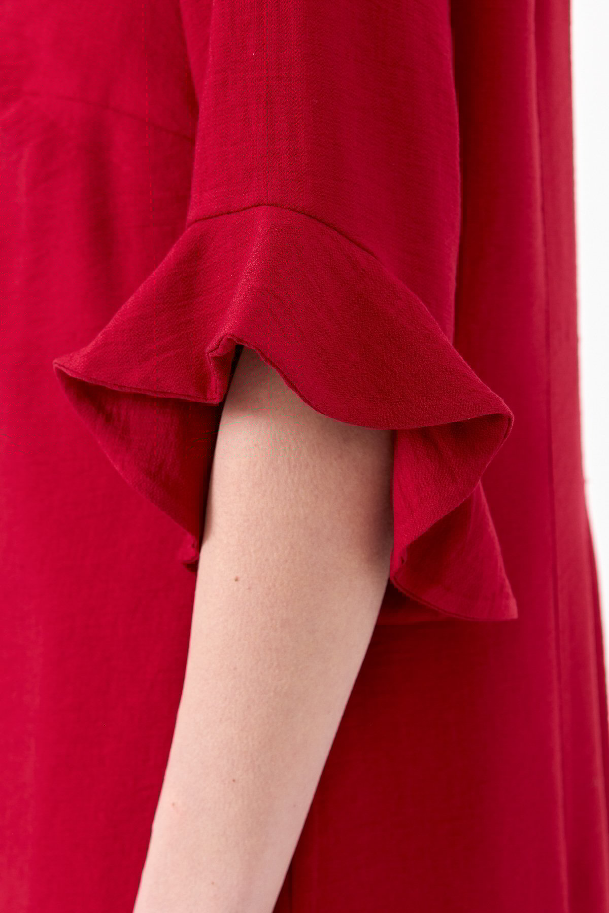 22723Kadın Yakası Zincir Aksesuarlı Keten Elbise Kırmızı