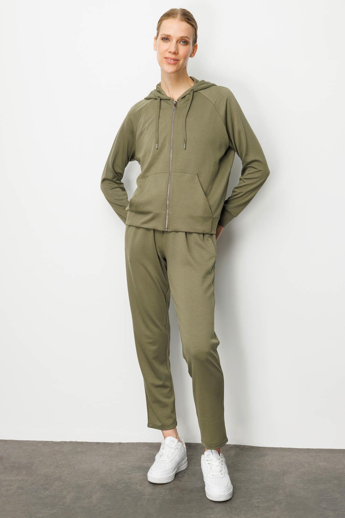 25426Kadın Yan Cepli Eşofman Altı Haki