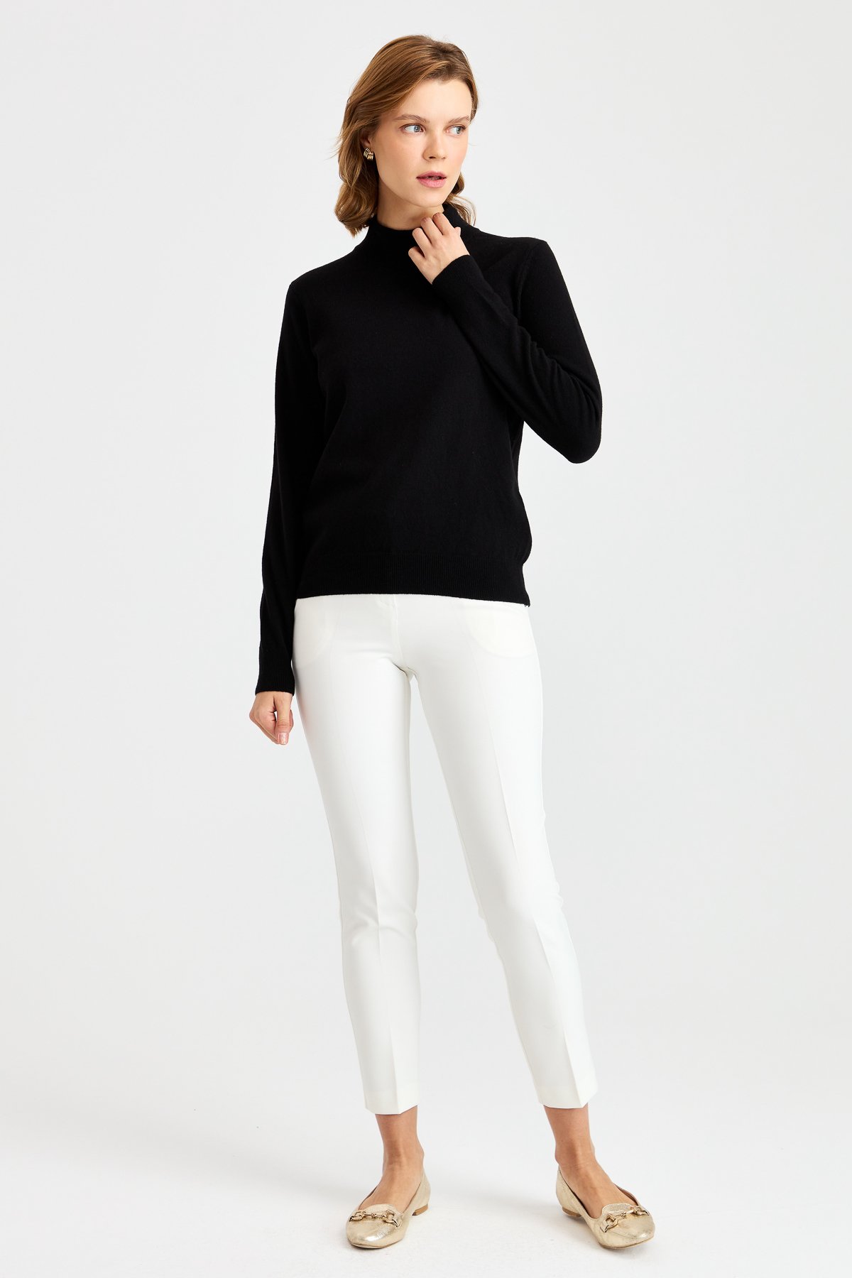 21040Женский свитер с имитацией черепахой, черный