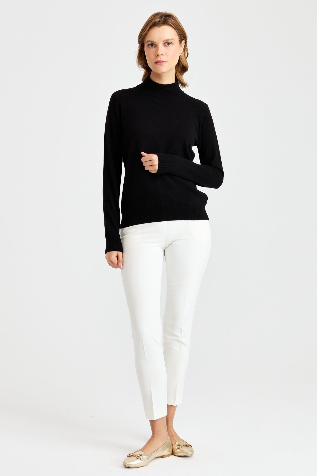 21040Женский свитер с имитацией черепахой, черный