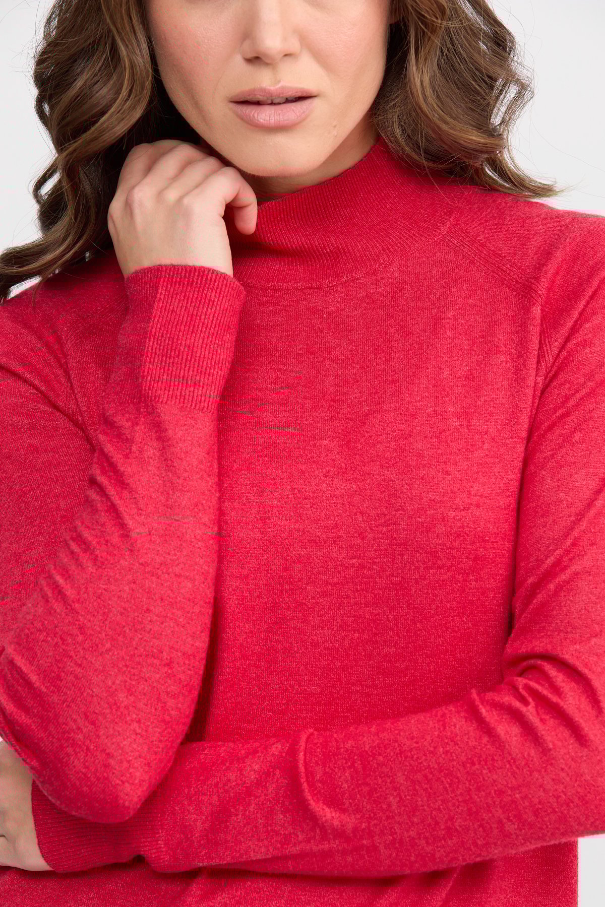 22305Kadın Yarım Balıkçı Yaka Yanları Yırtmaçlı Kazak Kırmızı