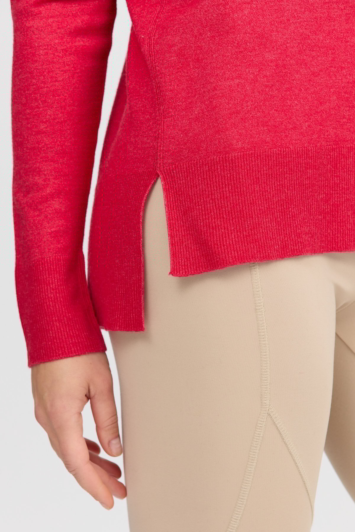 22305Kadın Yarım Balıkçı Yaka Yanları Yırtmaçlı Kazak Kırmızı