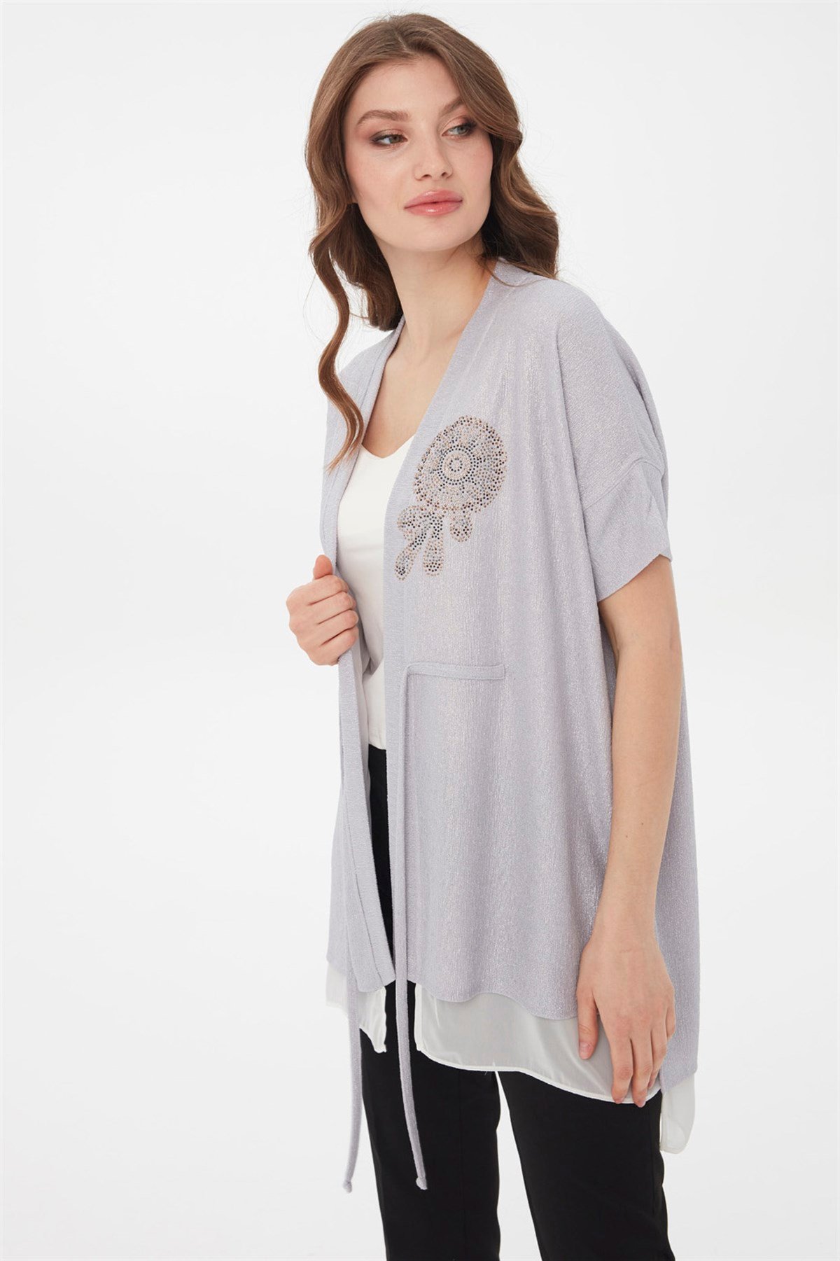 21780Kadın Yazlık Ceket Gümüş