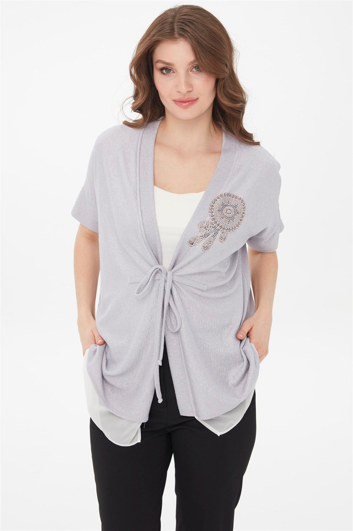 21780Kadın Yazlık Ceket Gümüş