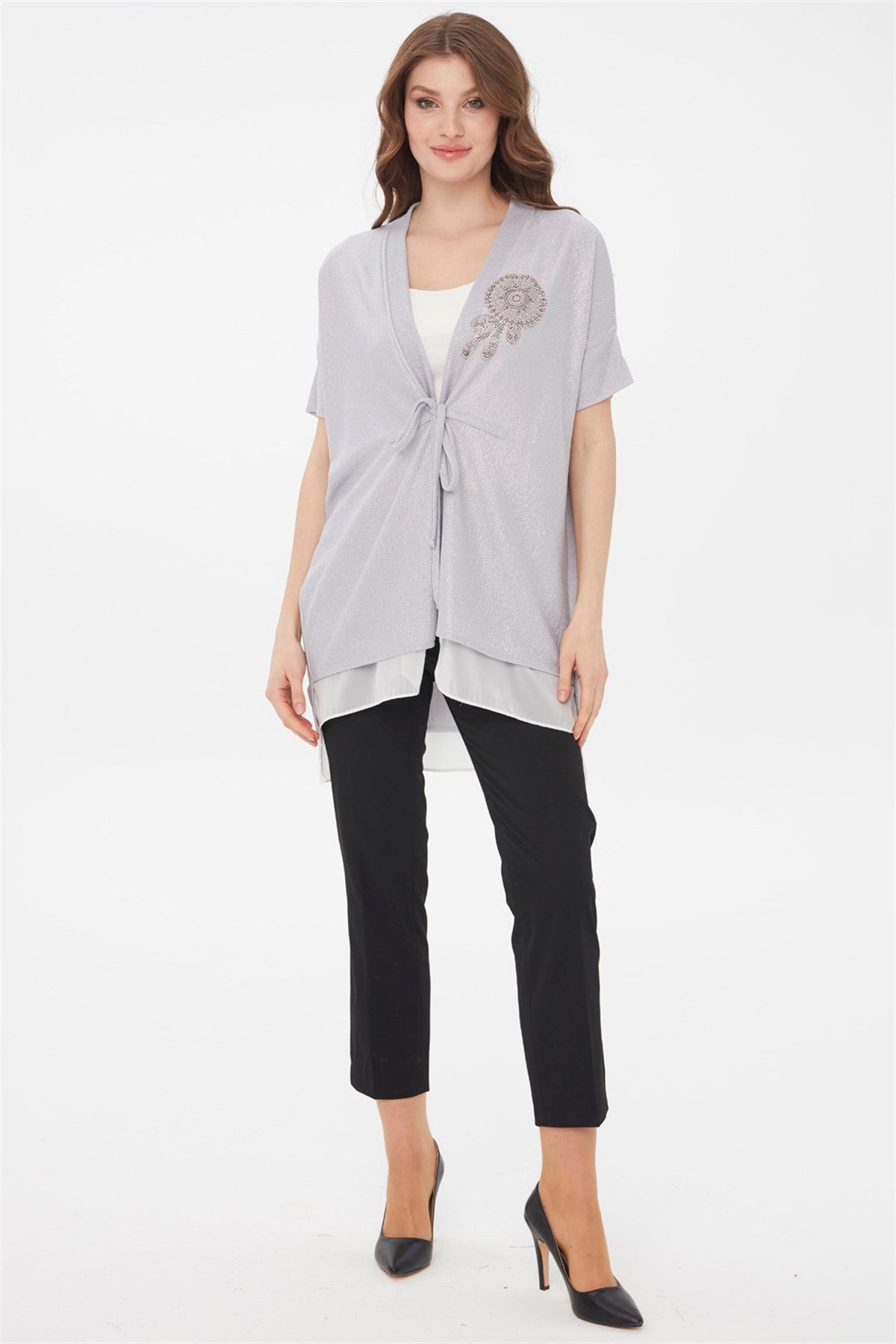 21780Kadın Yazlık Ceket Gümüş
