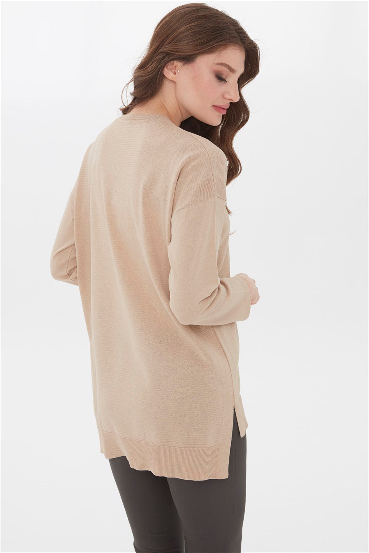 22353Kadın Yazlık Triko Bluz Bej