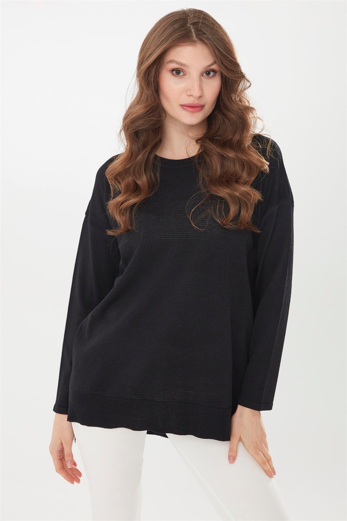 22353Kadın Yazlık Triko Bluz Siyah