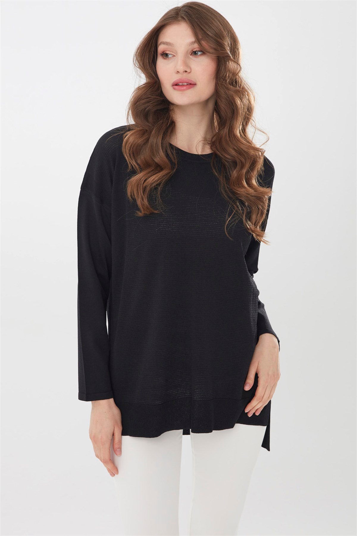 22353Kadın Yazlık Triko Bluz Siyah