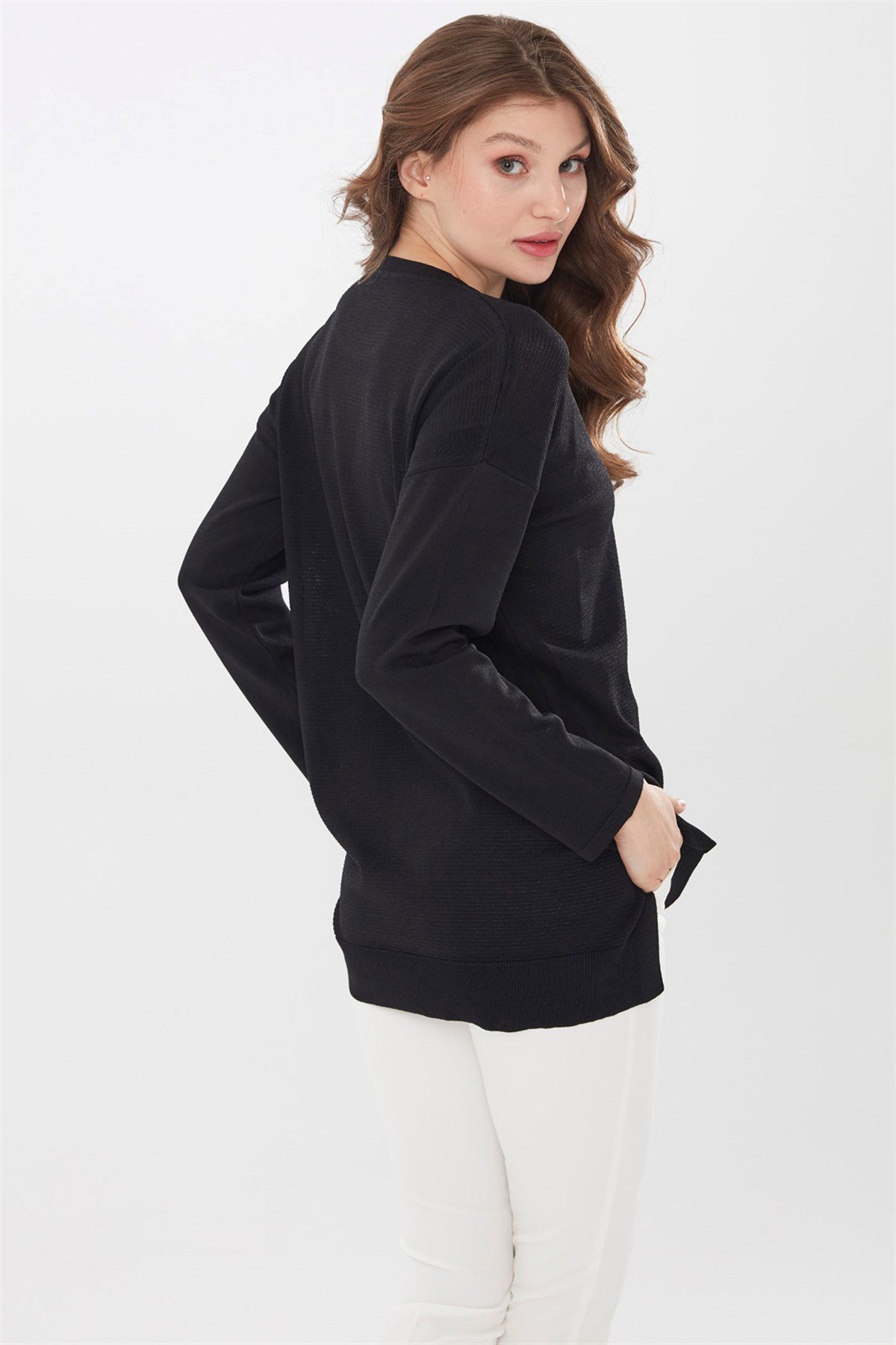 22353Kadın Yazlık Triko Bluz Siyah