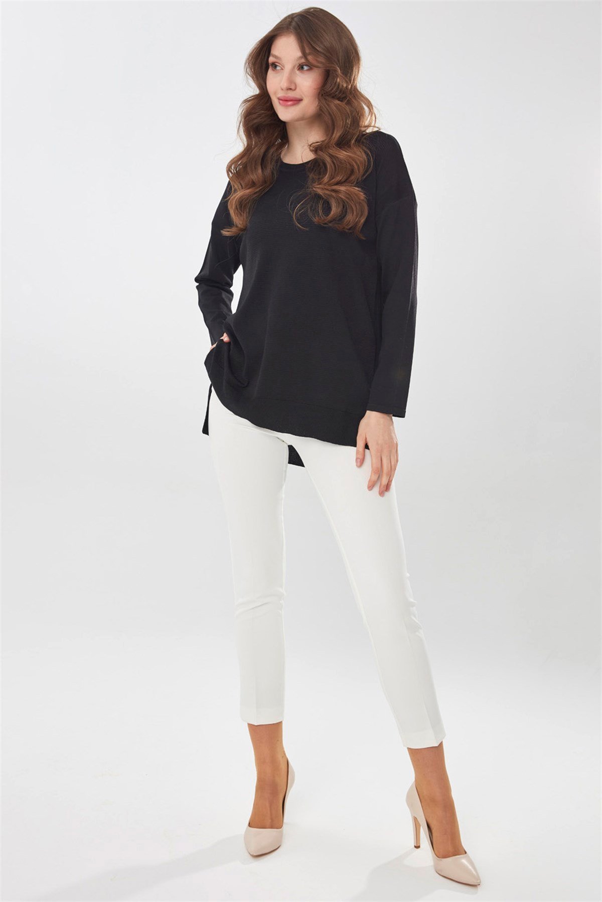 22353Kadın Yazlık Triko Bluz Siyah