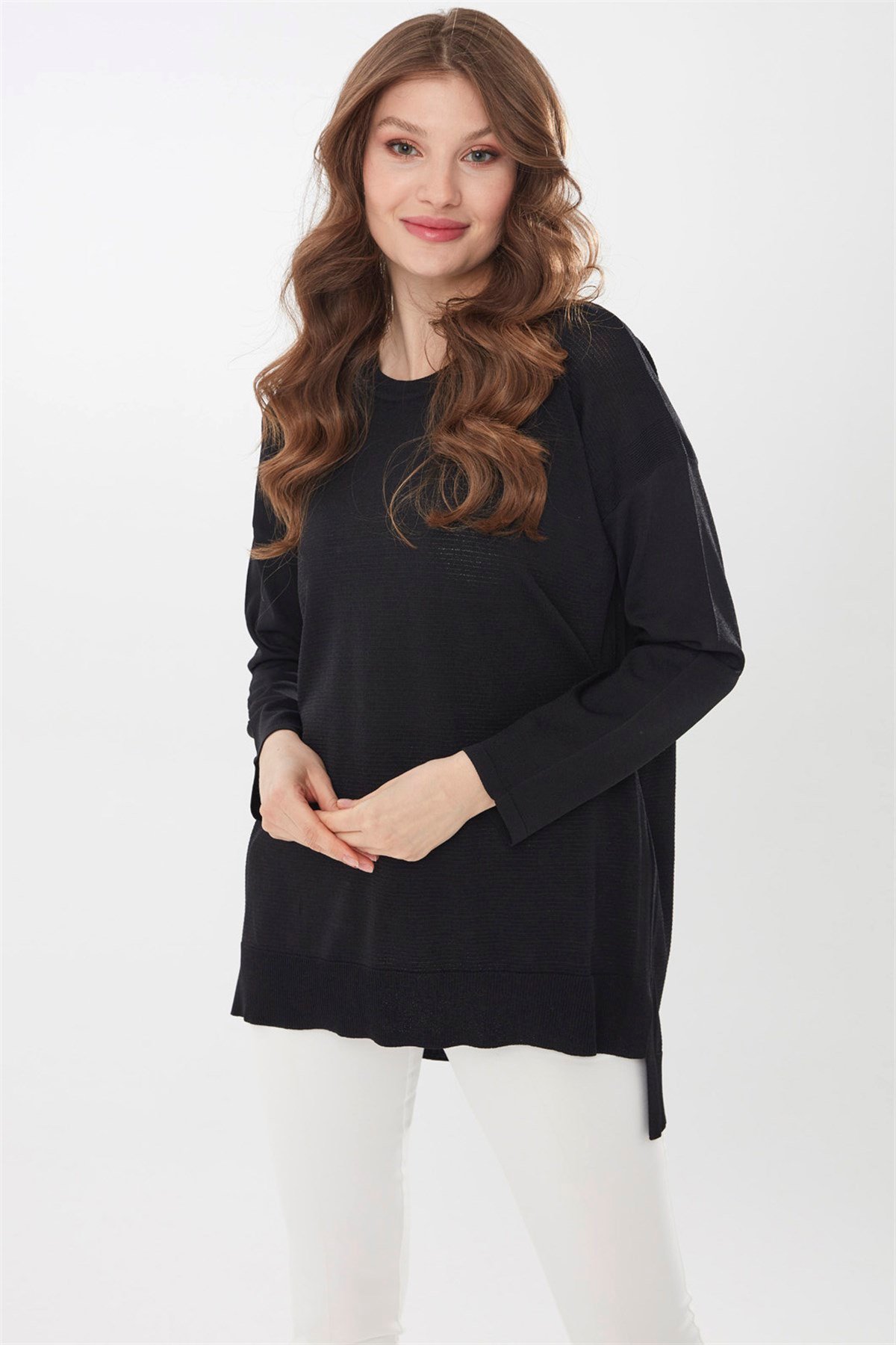 22353Kadın Yazlık Triko Bluz Siyah