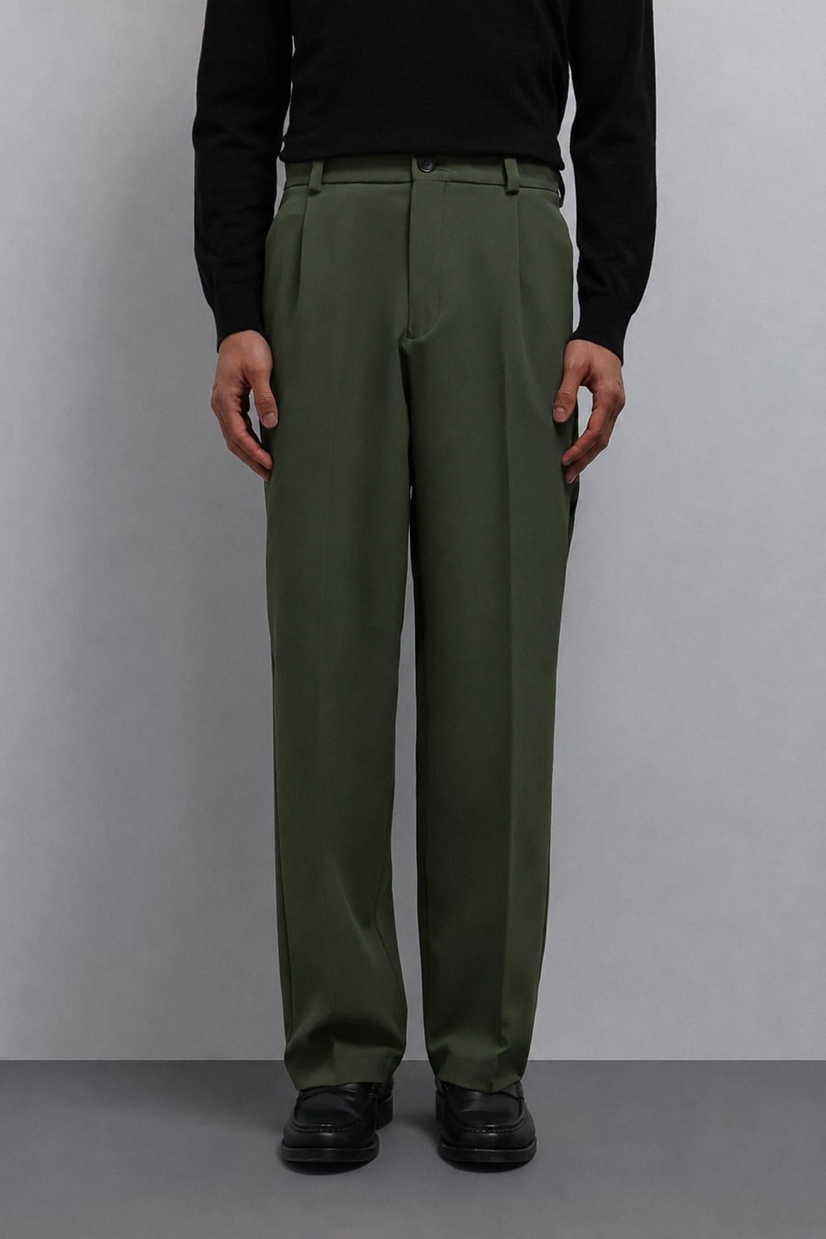Antioch Açık Haki Relax Fit Baggy Pilili Erkek Pantolon