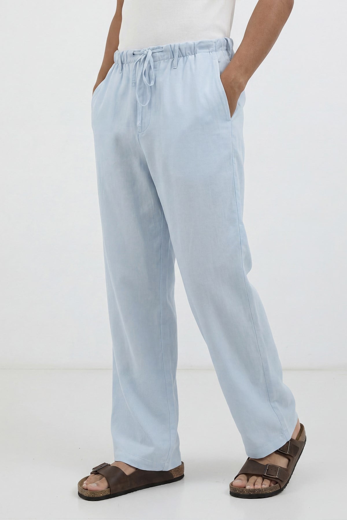 Antioch Bebe Mavi Keten Karışımlı Relaxed Erkek Pantolon