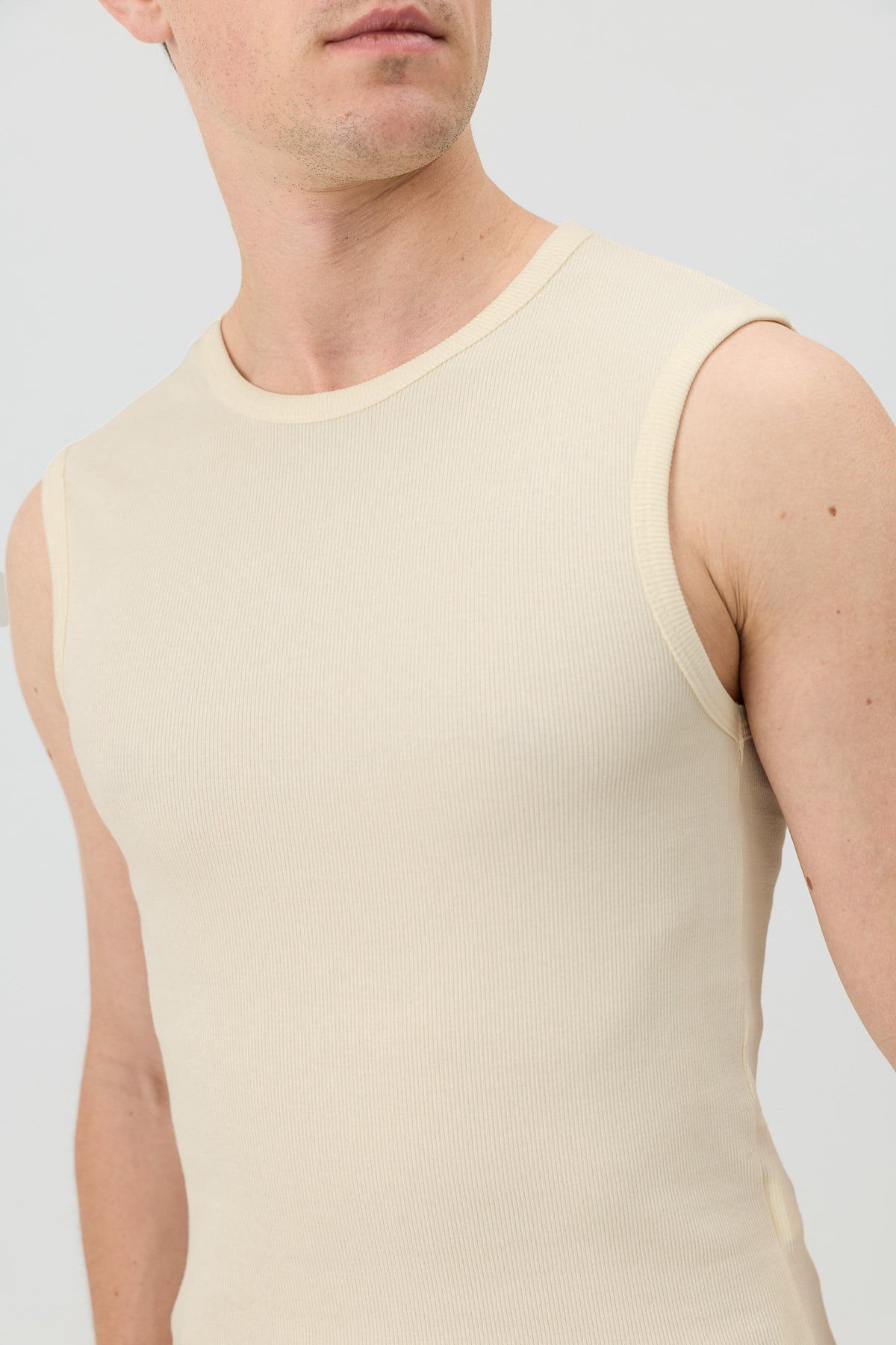 Antioch Bej Pamuklu Kolsuz Erkek T-Shirt