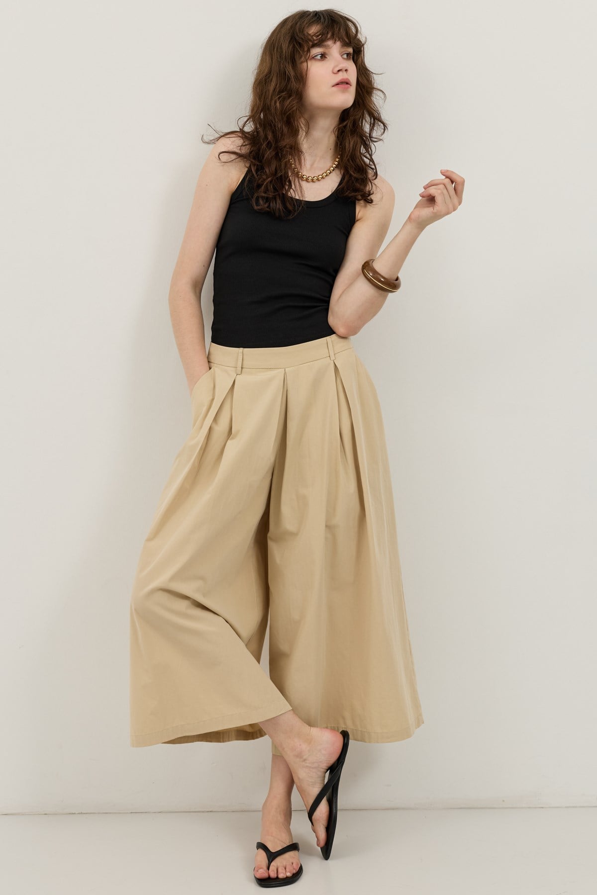 Antioch Bej Pileli Culotte Pantolon