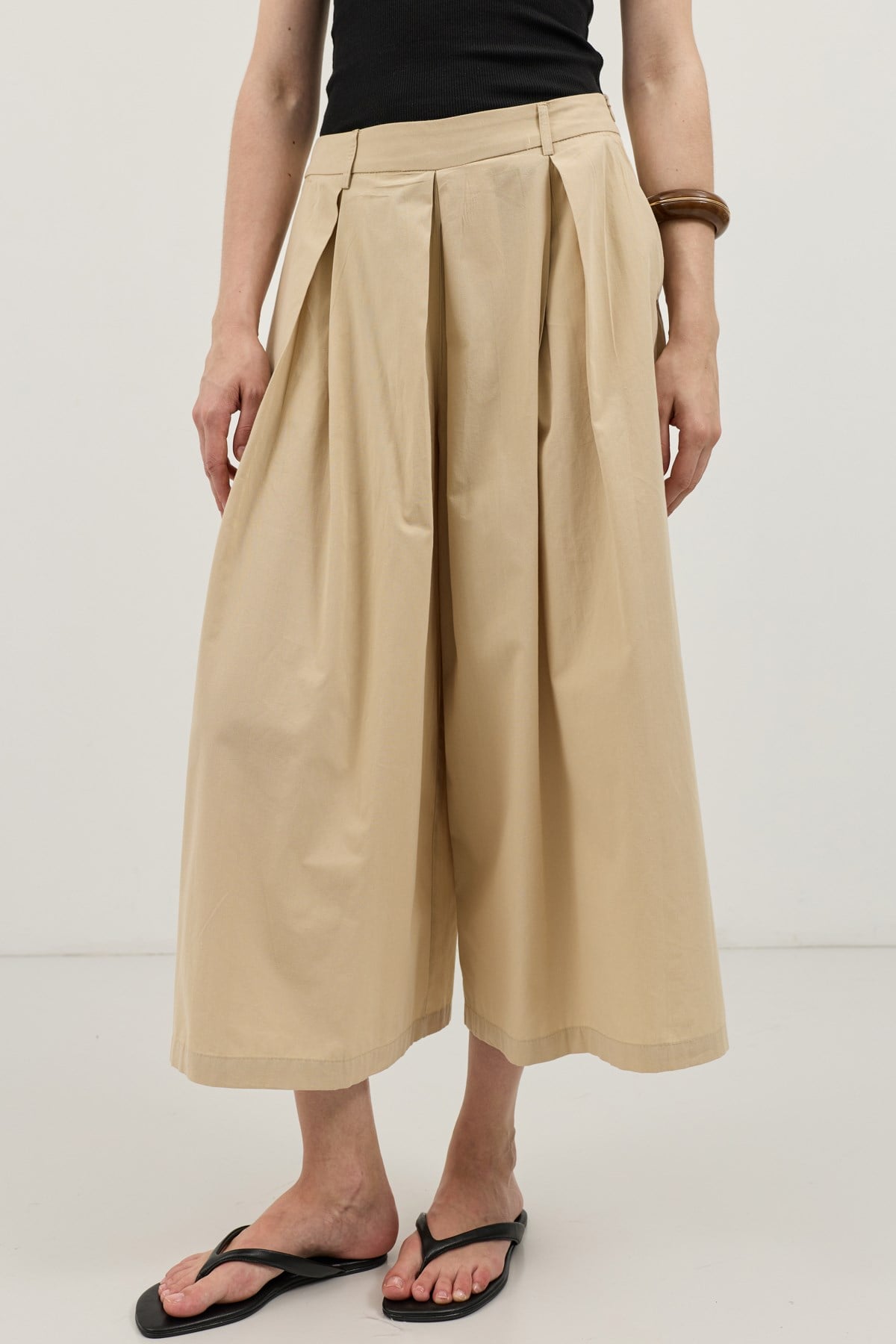 Antioch Bej Pileli Culotte Pantolon
