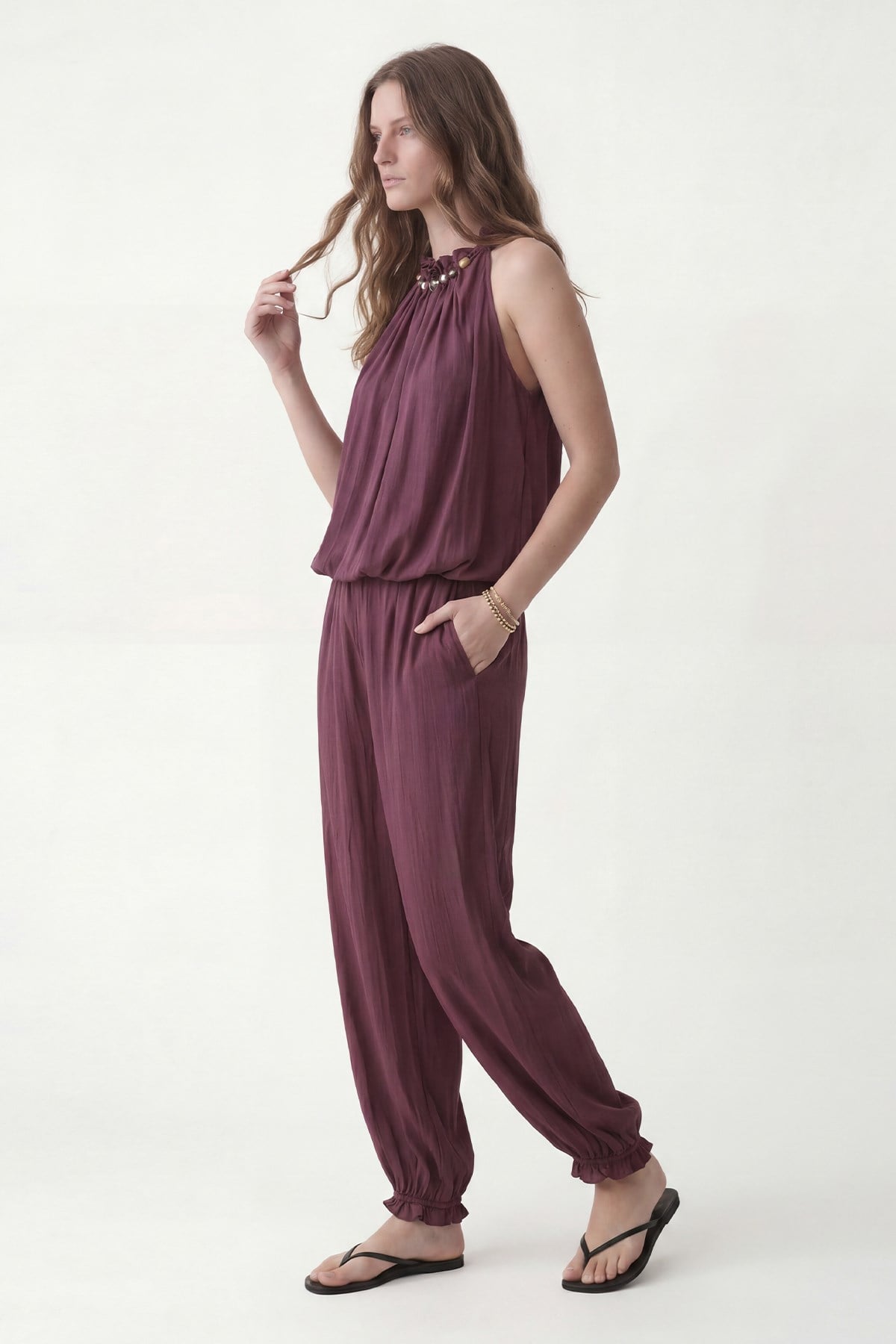Antioch Bordo 100% Lyocell Bluz Pantolon Takım