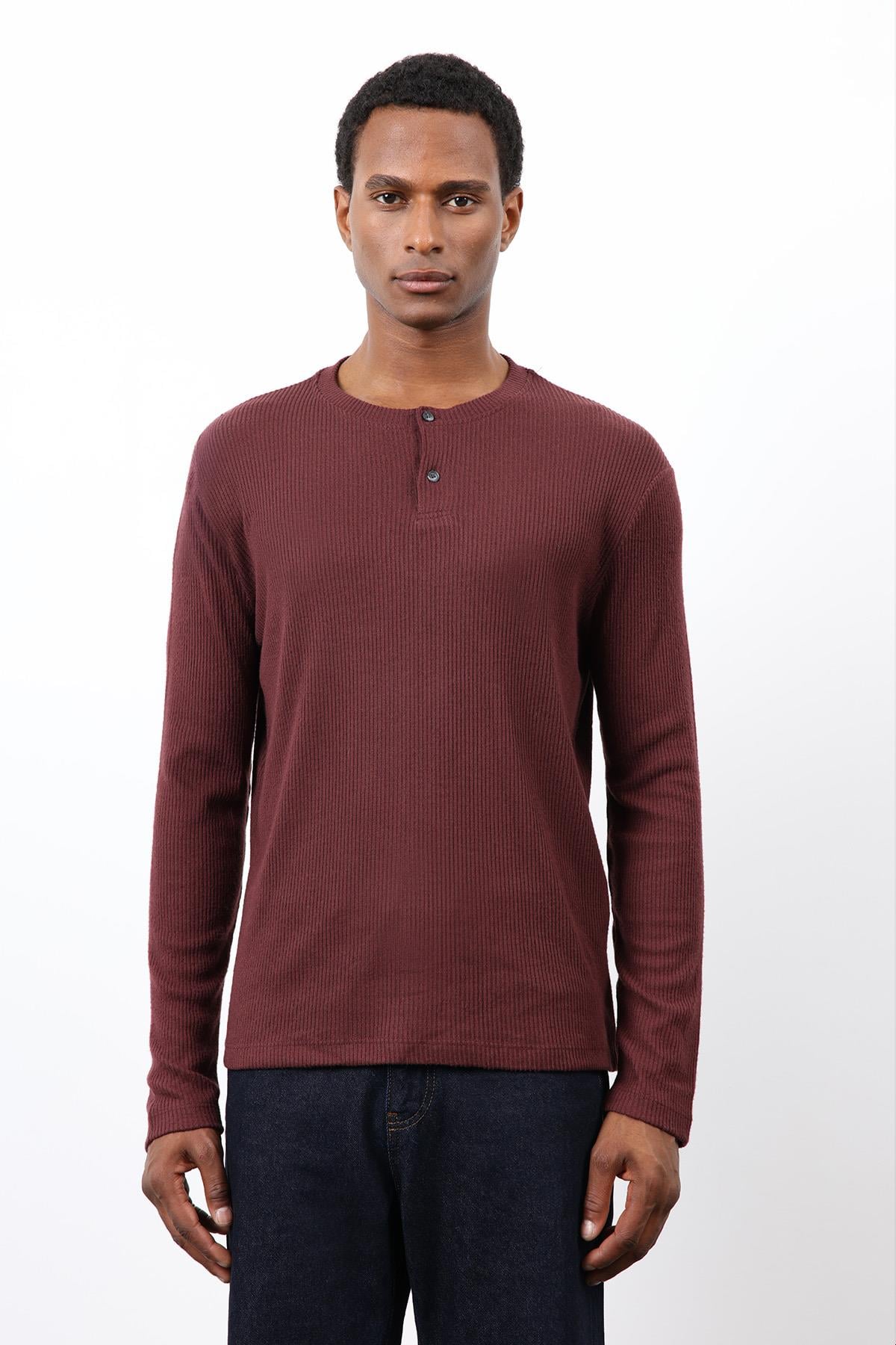 Antioch Bordo Fitilli Düğmeli Yaka T-Shirt