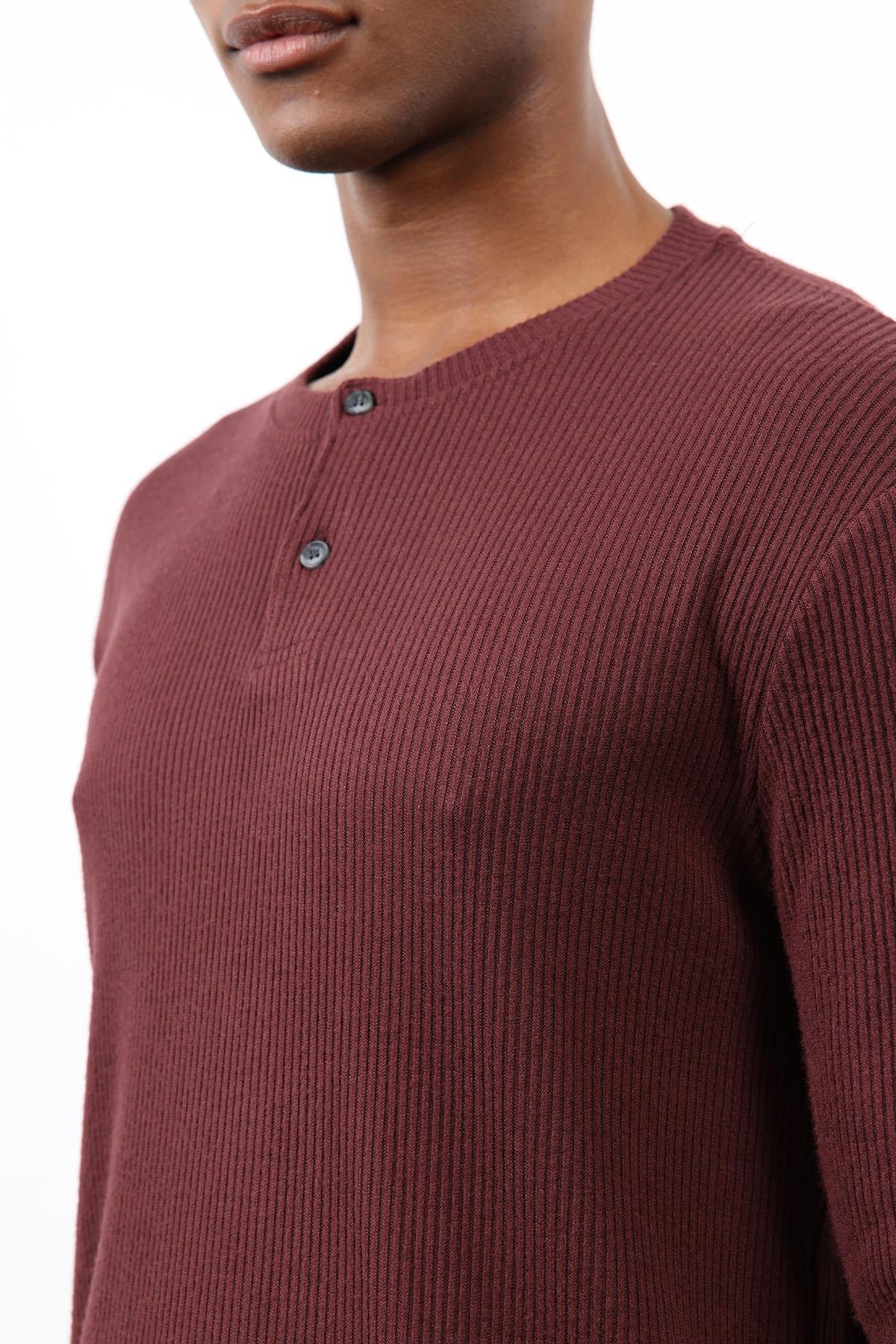 Antioch Bordo Fitilli Düğmeli Yaka T-Shirt