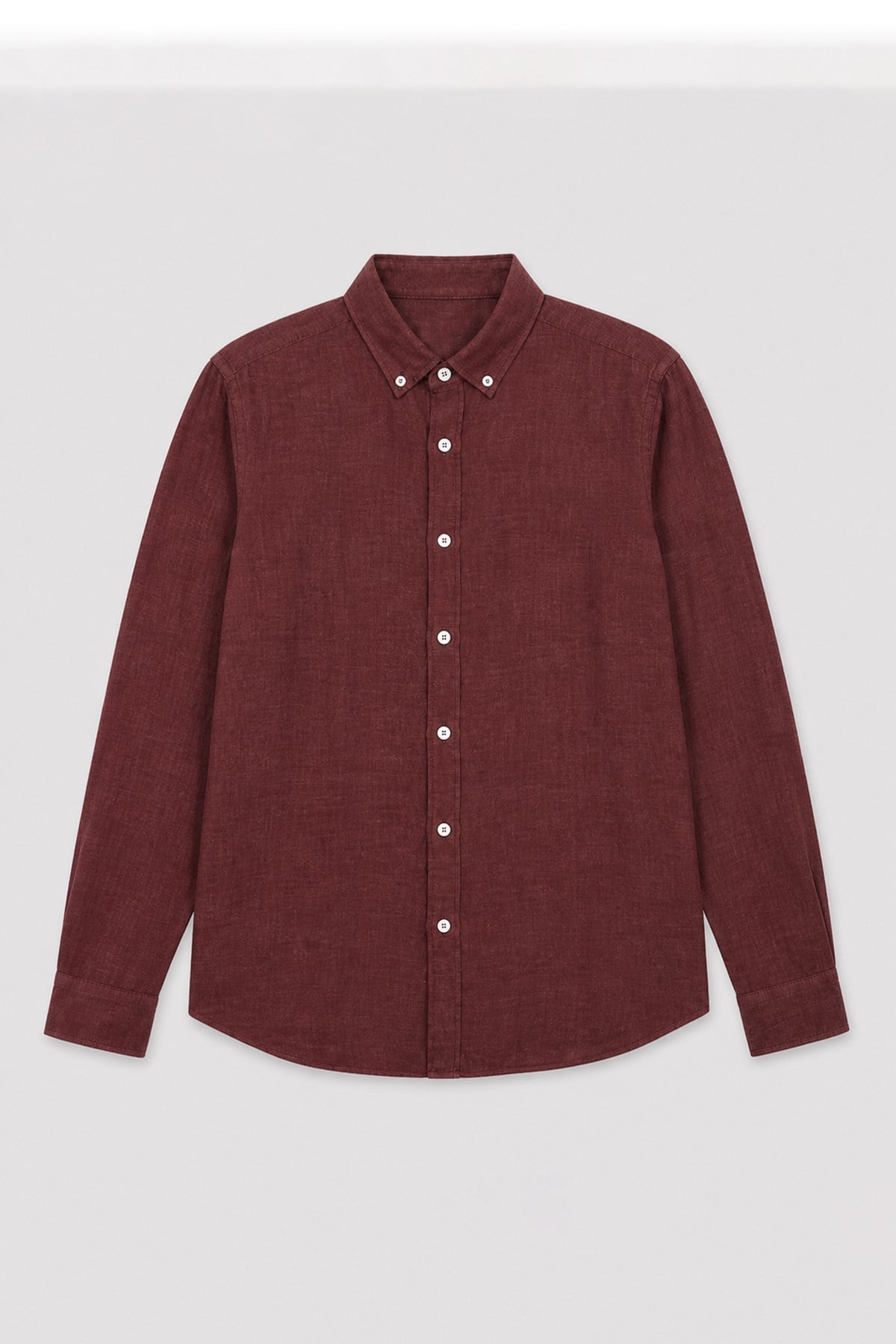 Antioch Bordo Keten Karışımlı Relaxed Fit Erkek Gömlek