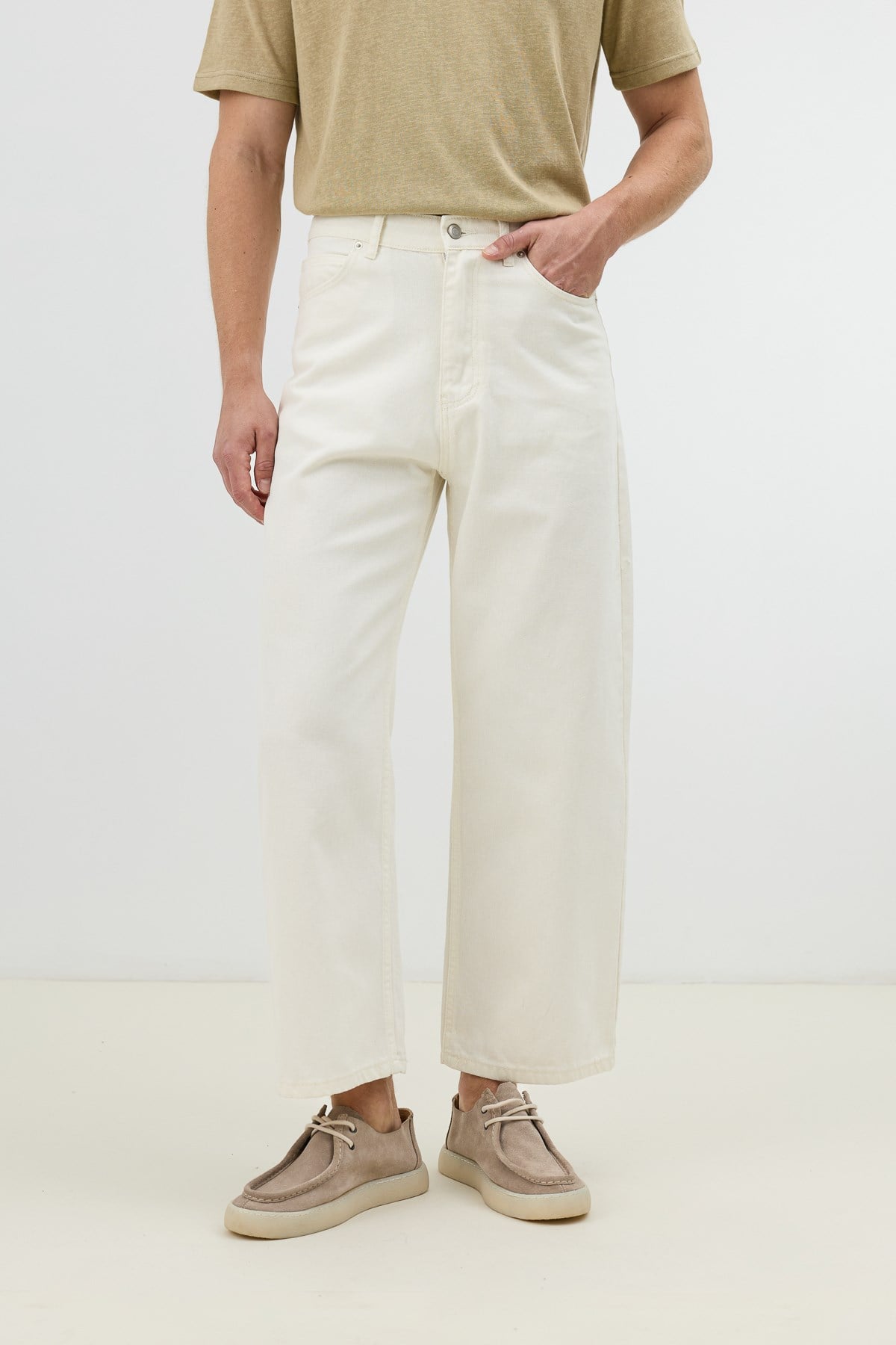 Antioch Ekru Basic Relax Fit Erkek Kot Pantolon