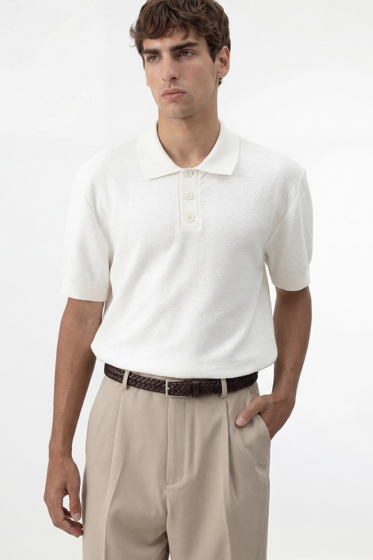 Antioch Ekru Dokulu Polo Yaka Triko Erkek T-Shirt