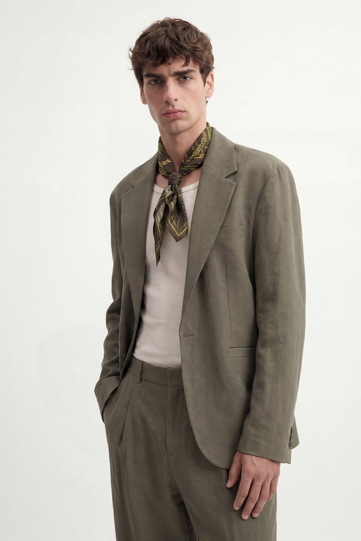 Antioch Haki Modal Karışımlı Relaxed Blazer Ceket