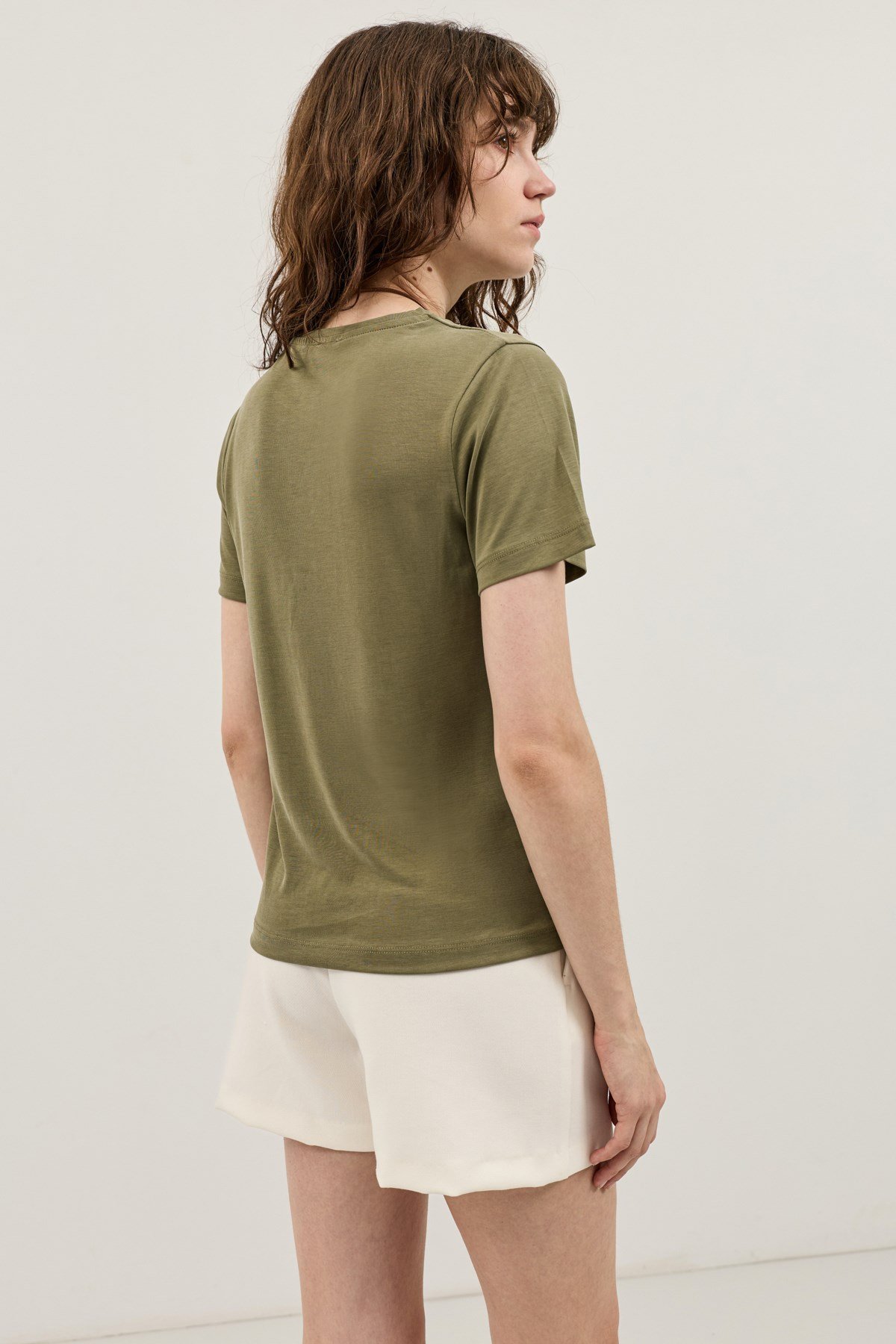 Antioch Haki Modal Karışımlı T-Shirt