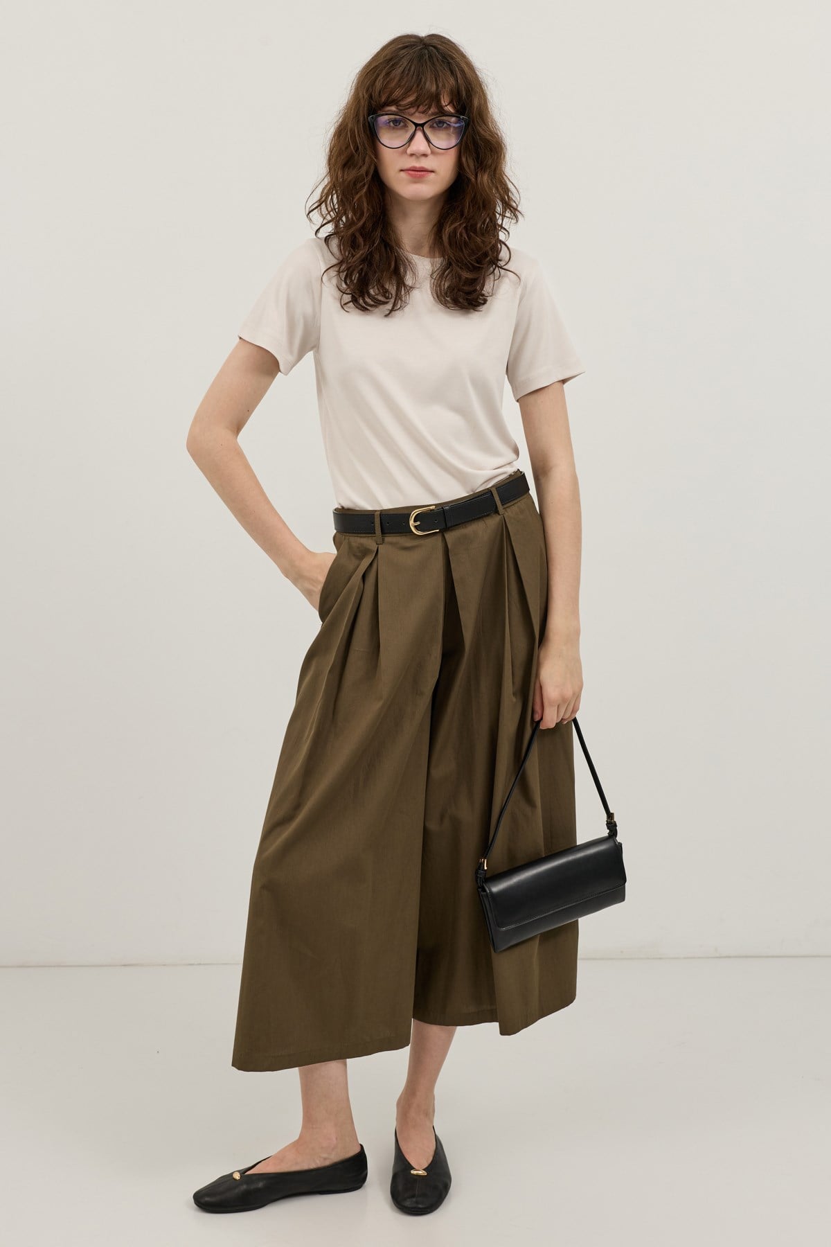 Antioch Haki Pileli Culotte Pantolon