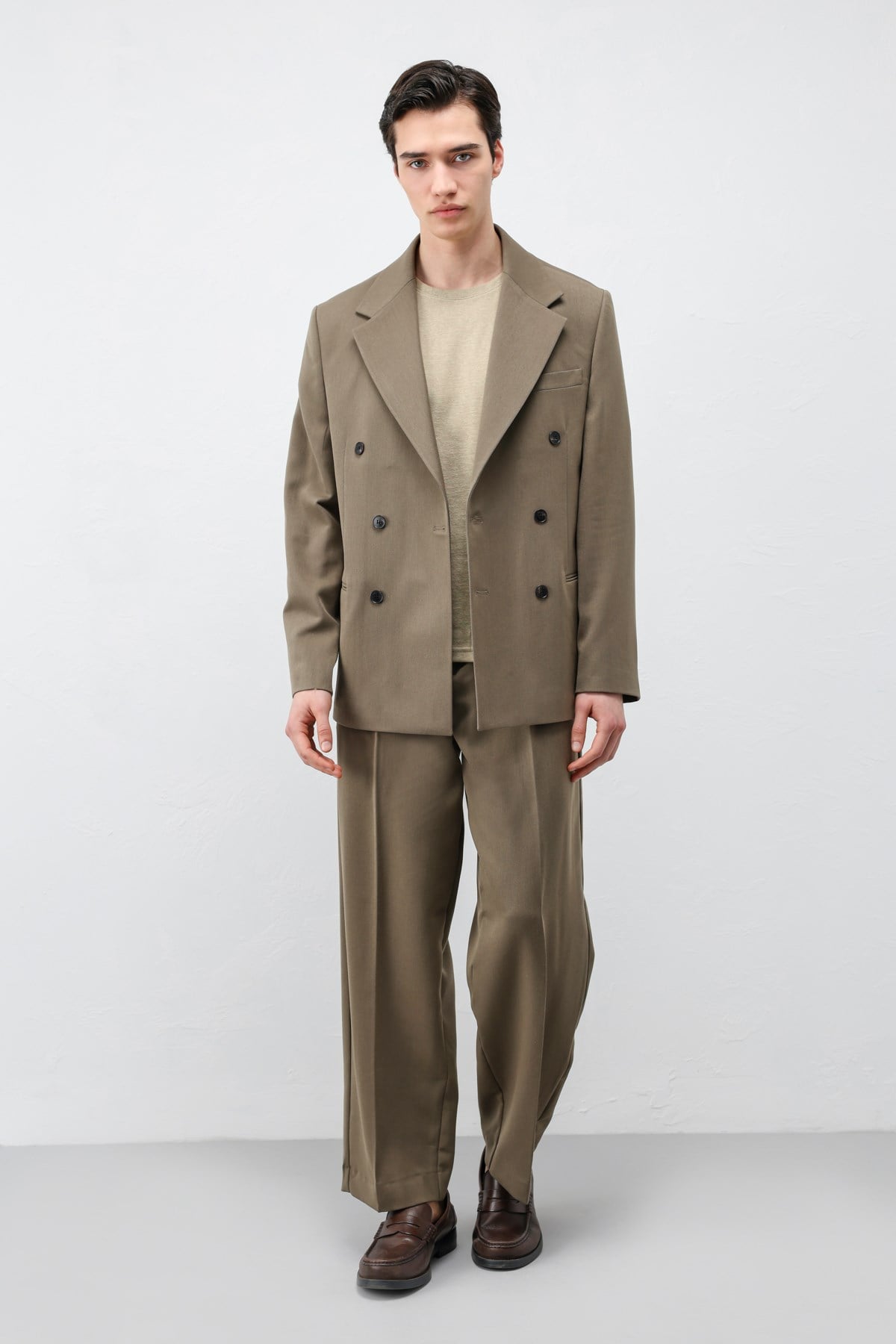 Antioch Haki Relax Fit Kruvaze Erkek Blazer Ceket