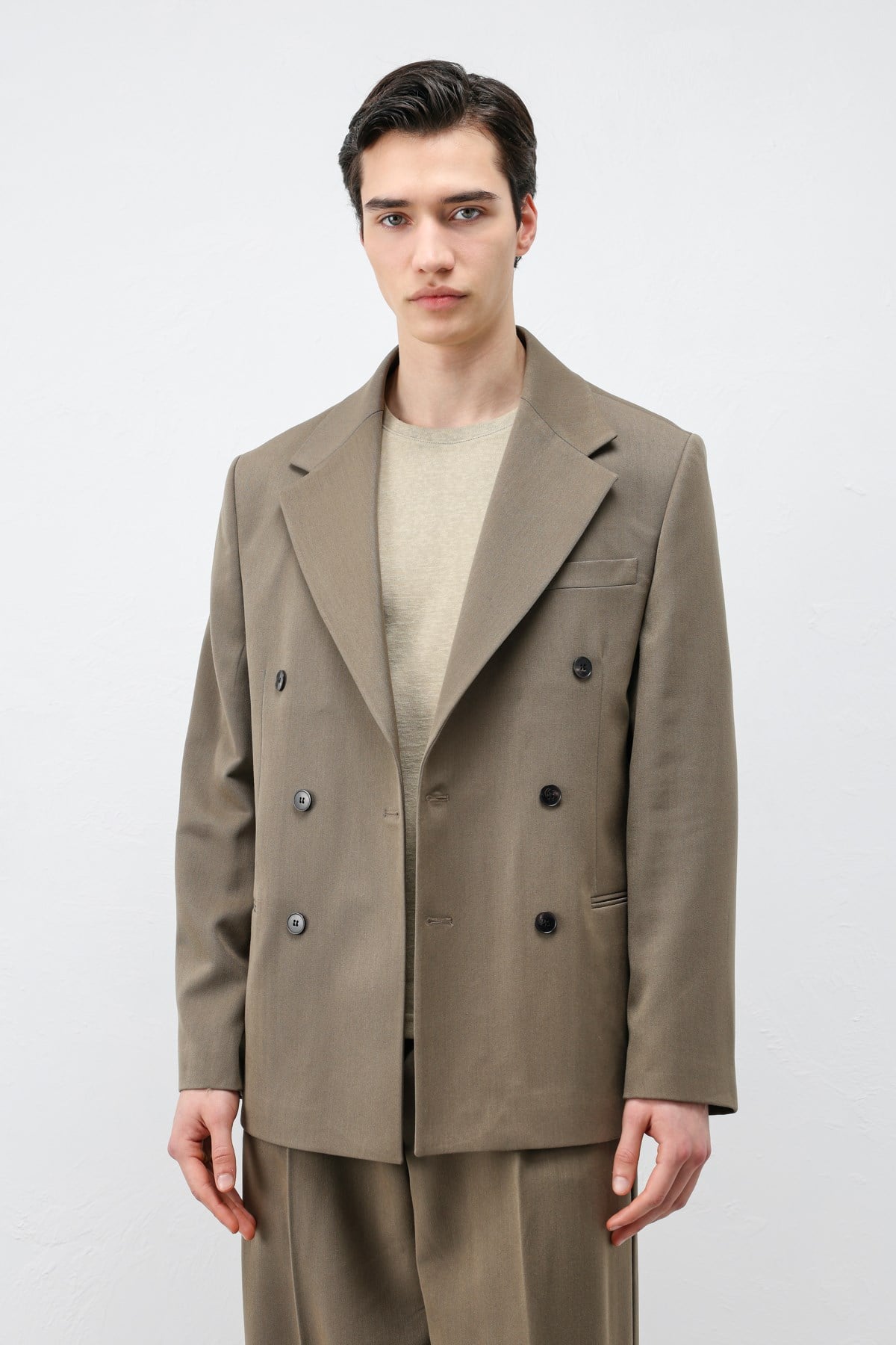 Antioch Haki Relax Fit Kruvaze Erkek Blazer Ceket