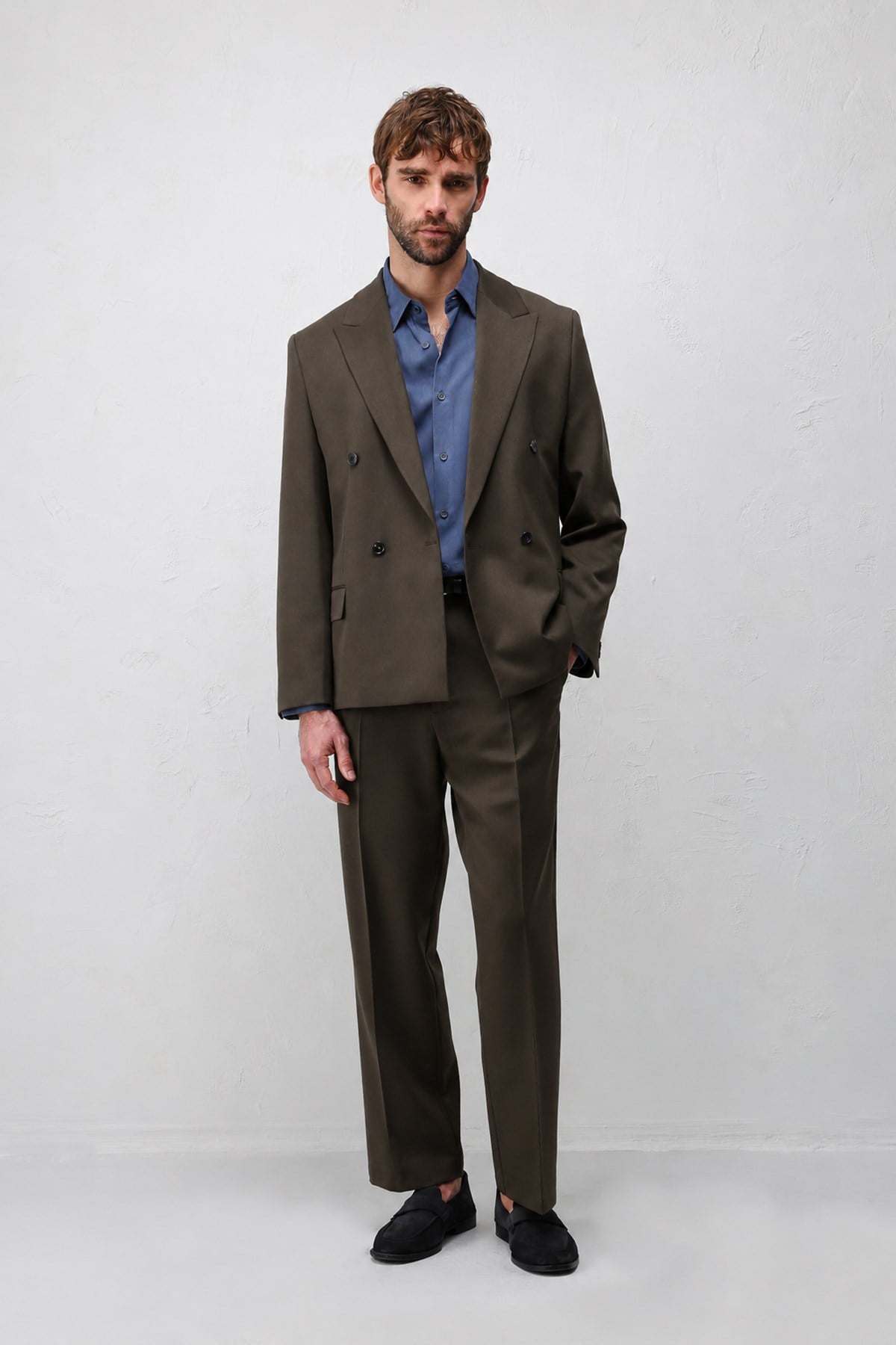 Antioch Kahve 1 Relax Fit Kruvaze Erkek Blazer Ceket