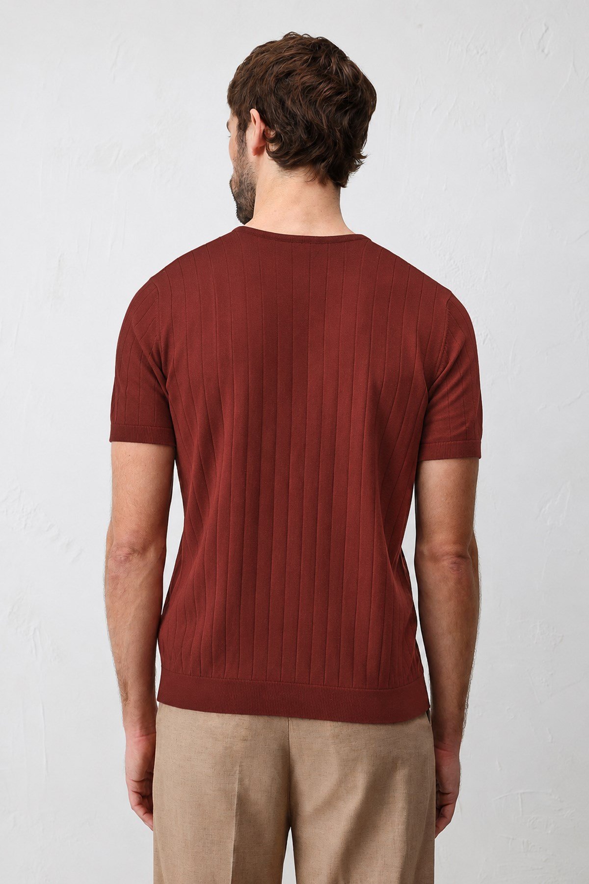 Antioch Kırmızı Dokulu Erkek Triko T-Shirt