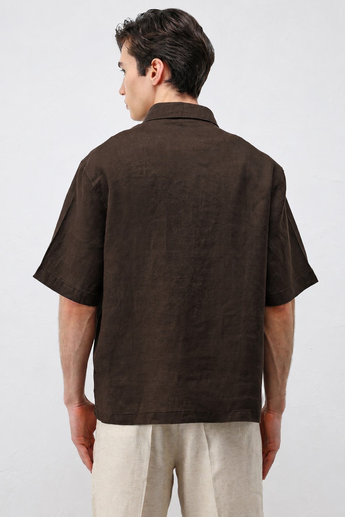 Antioch Koyu Kahve 100% Keten Relaxed Erkek Gömlek