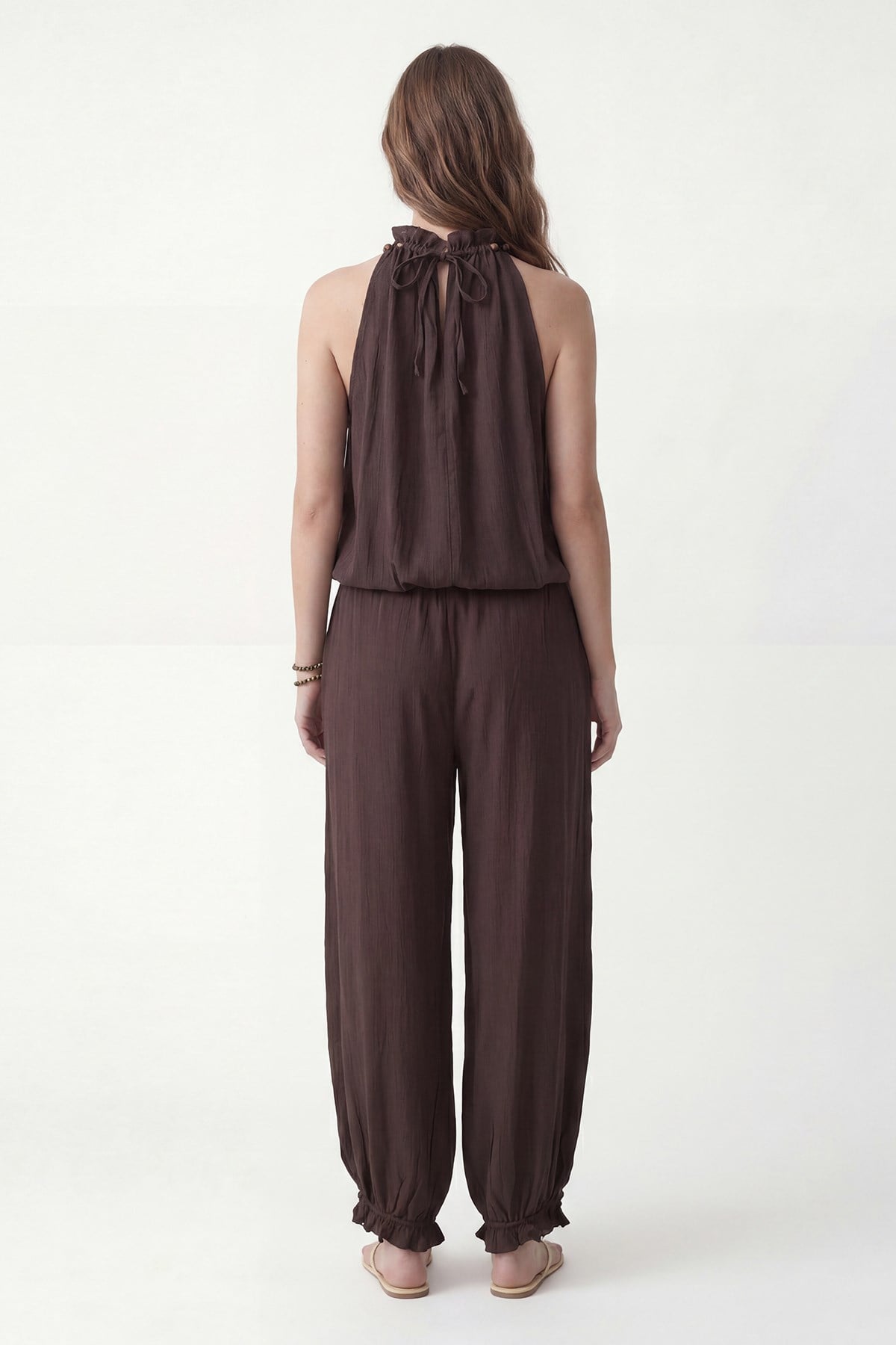 Antioch Koyu Kahve 100% Lyocell Bluz Pantolon Takım