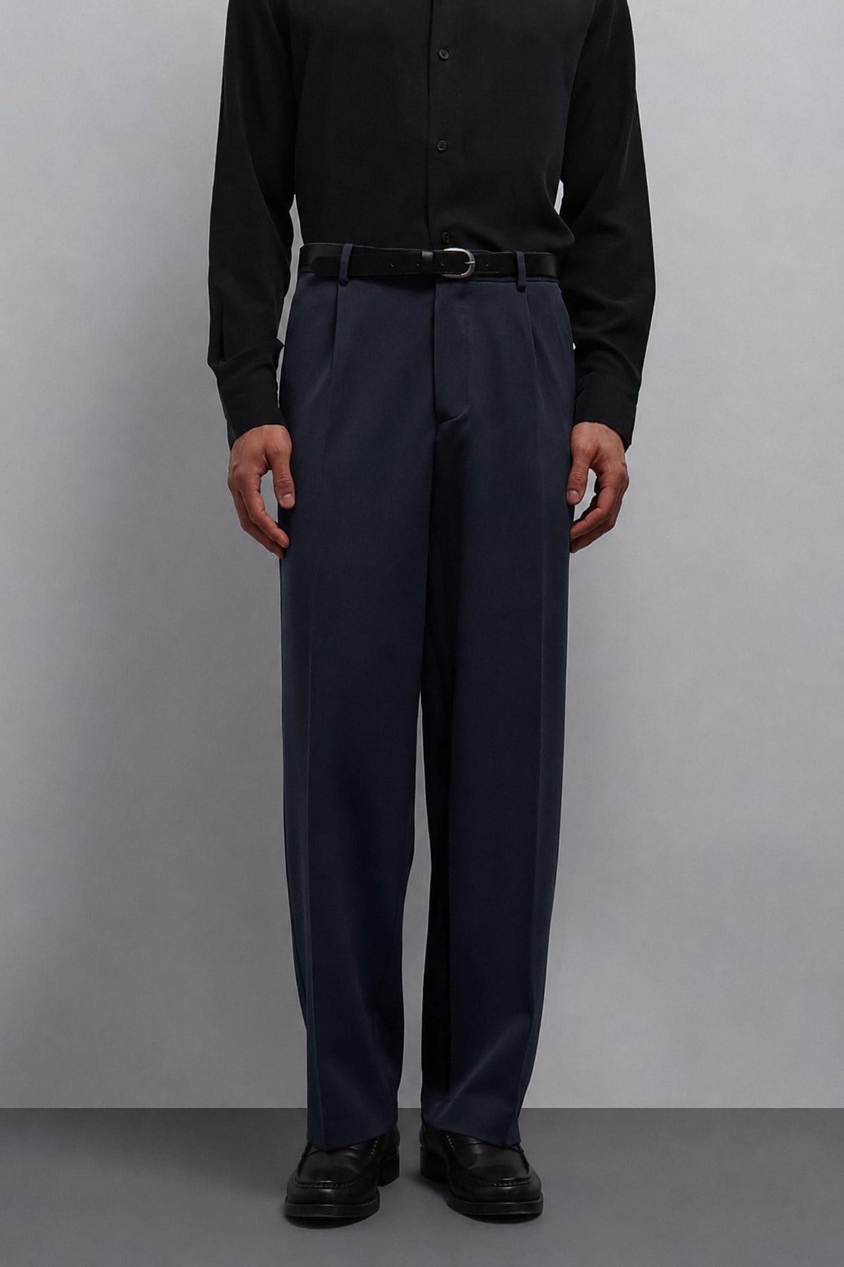 Antioch Koyu Lacivert Relax Fit Baggy Pilili Erkek Pantolon