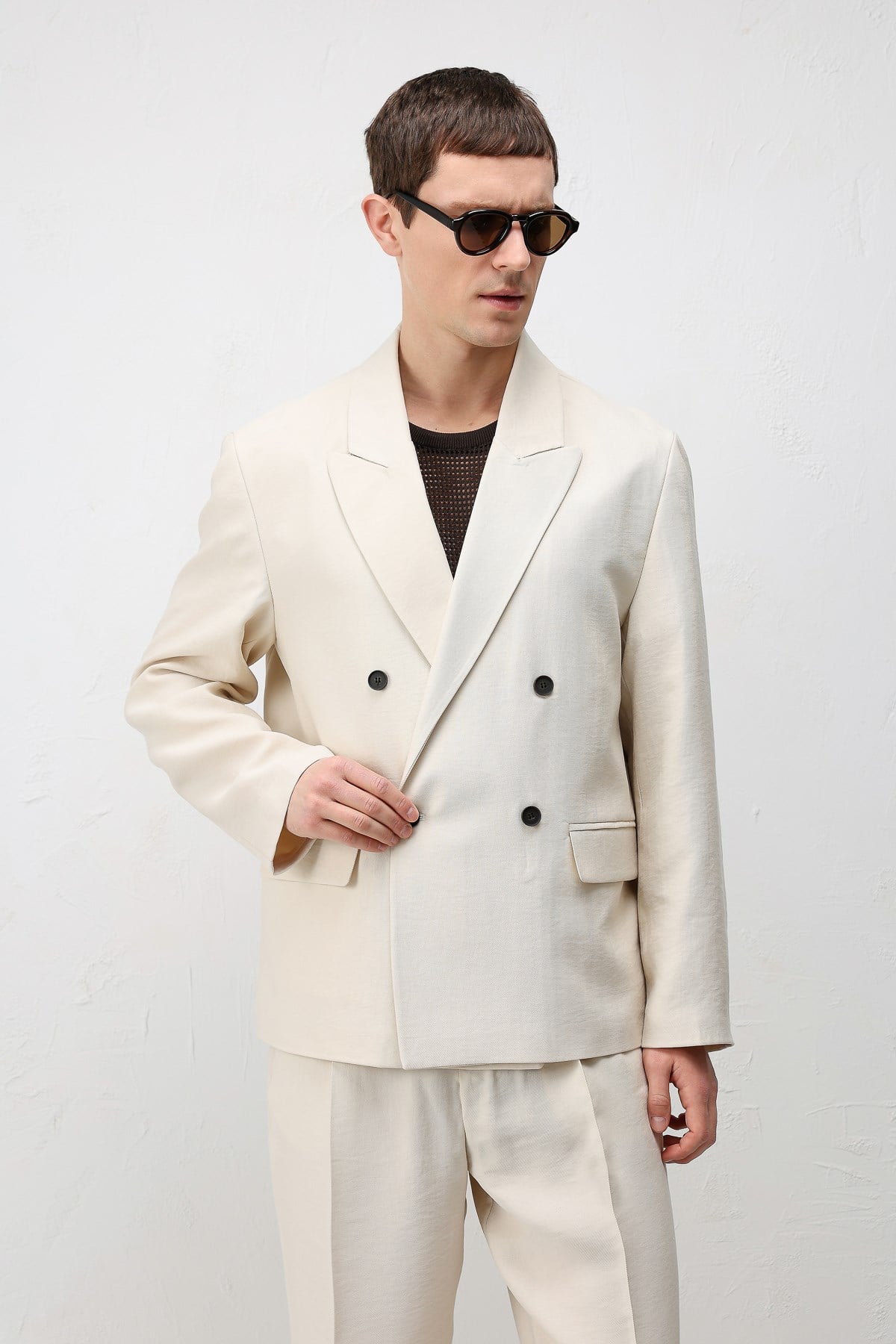 Antioch Krem Modal Karışımlı Relaxed Fit Erkek Blazer Ceket