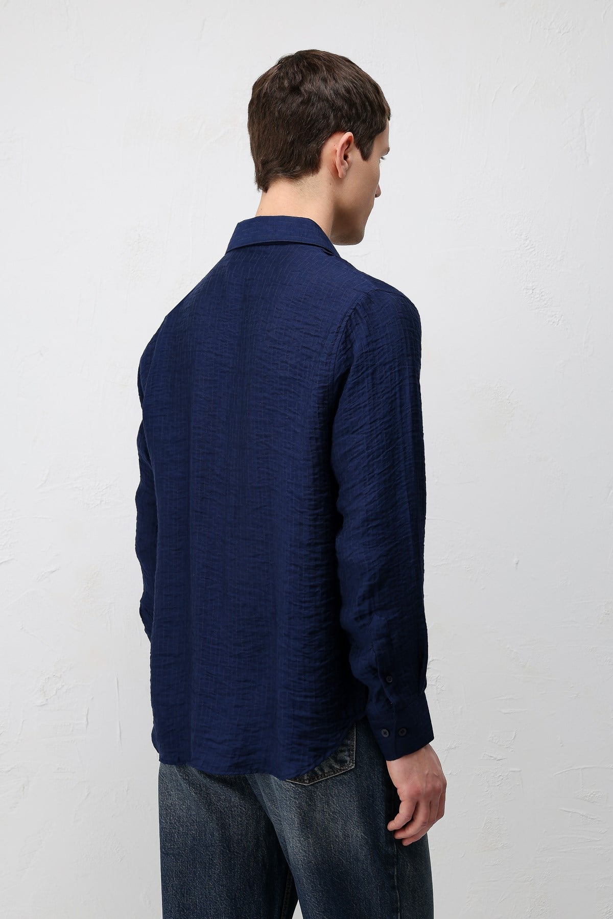 Antioch Lacivert Crinkled Relax Fit Erkek Gömlek