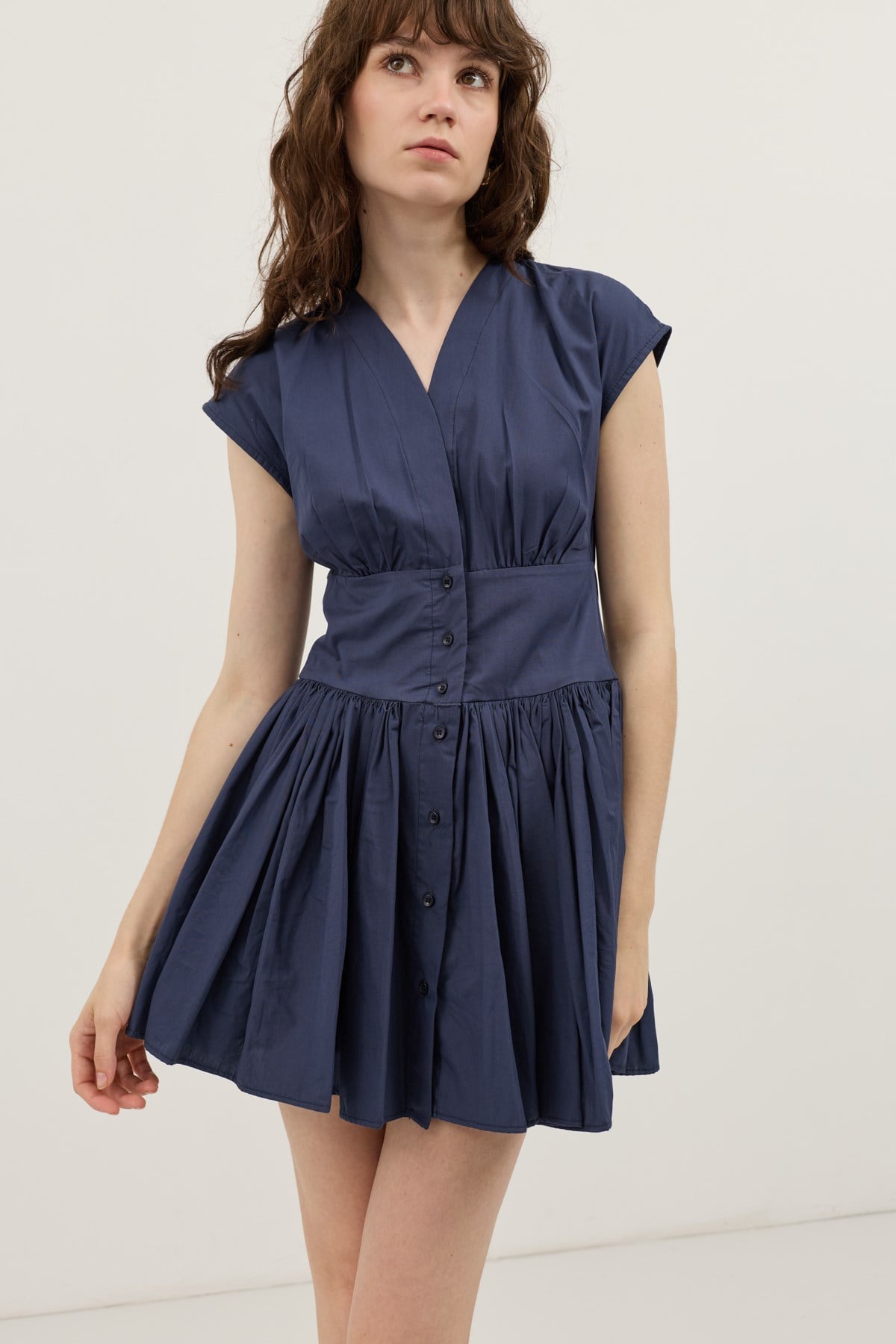 Antioch Lacivert Mini Poplin Kadın Elbise