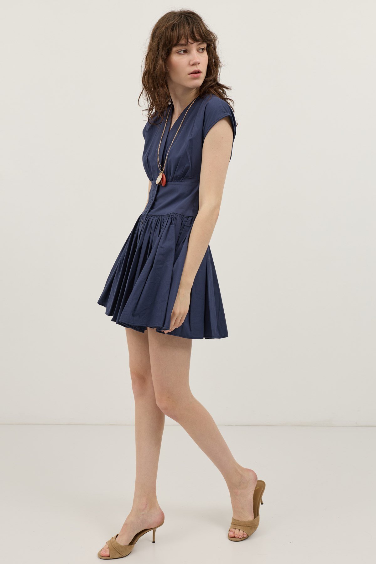 Antioch Lacivert Mini Poplin Kadın Elbise